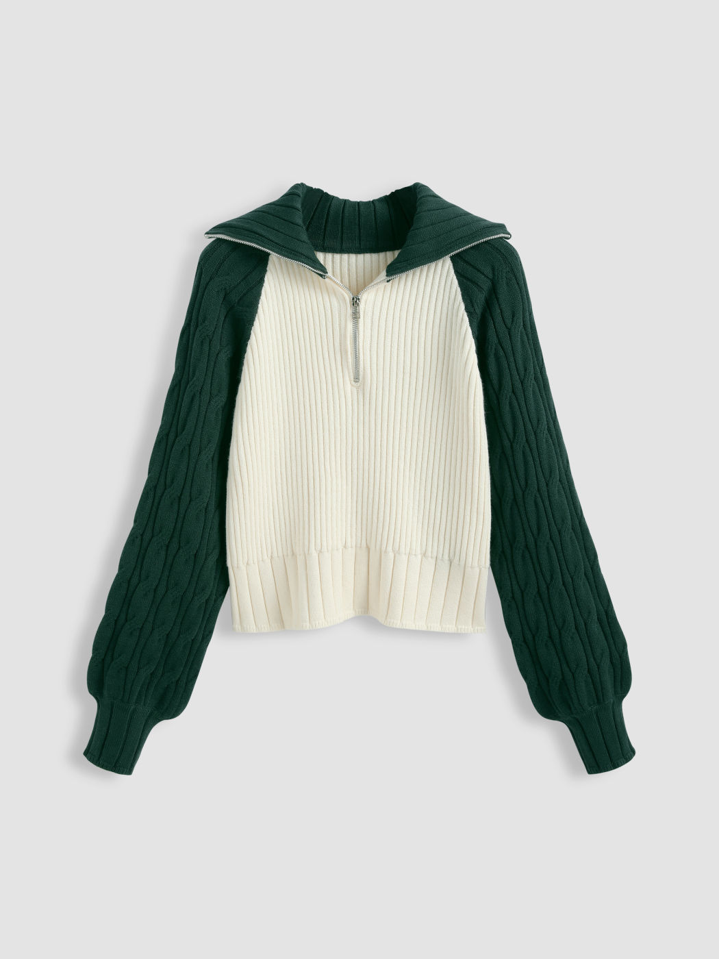 Polo Zipper Cable Knit Long Sleeve Sweater