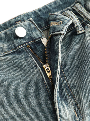 ELASTIC WAIST HEM WIDE LEG DENIM SHORTS