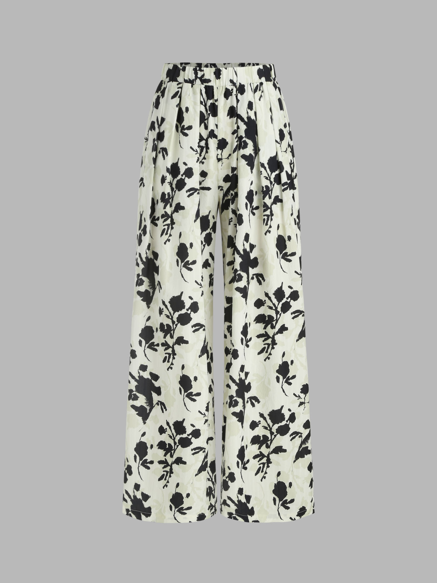High Elastic Waist Floral Wide Leg Trousers