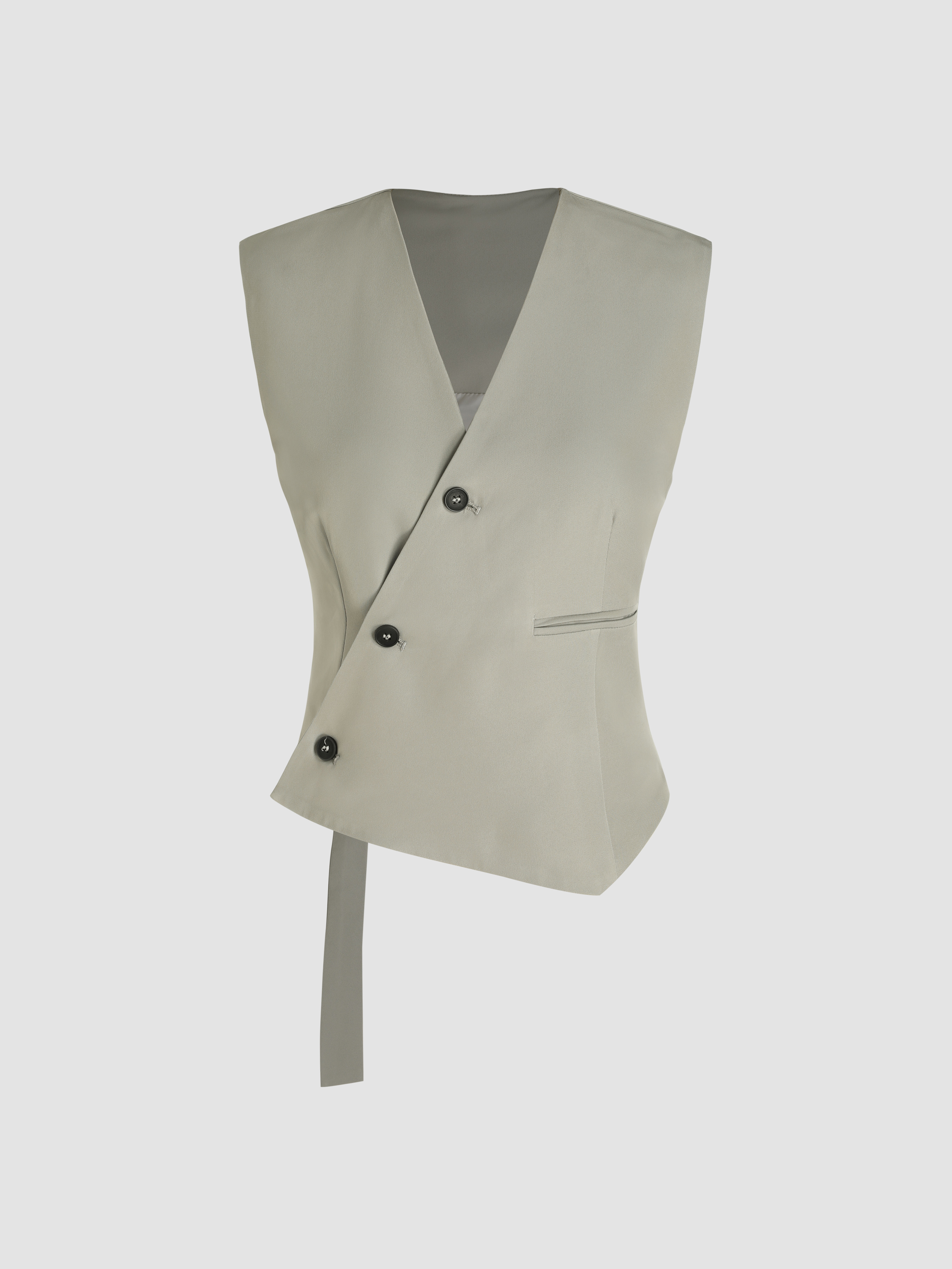 V-neck Solid Asymmetrical Button Vest