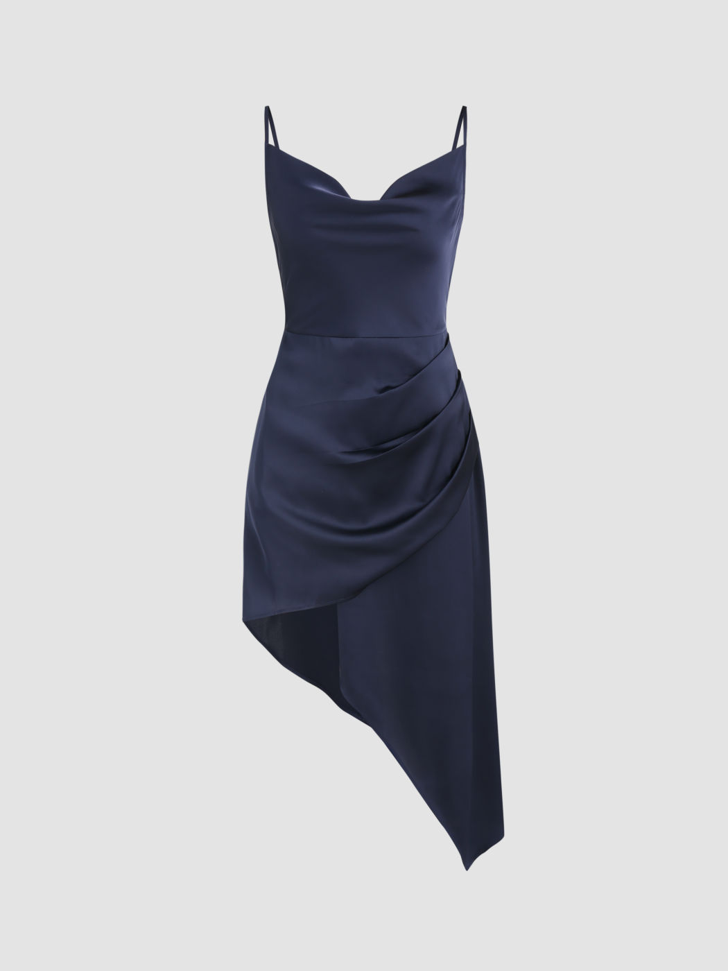 Cowl Neck Satin A-Line Floor Length Ruched Dresses Red