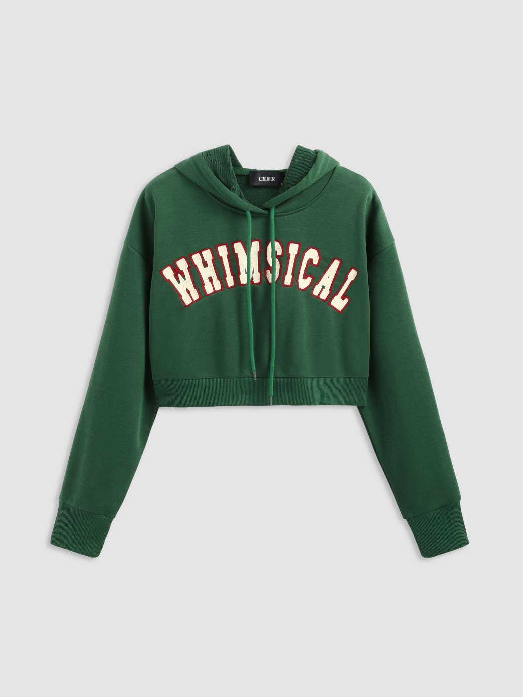 Terry Whimsical Drawstring Crop Hoodie For School Daily Casual