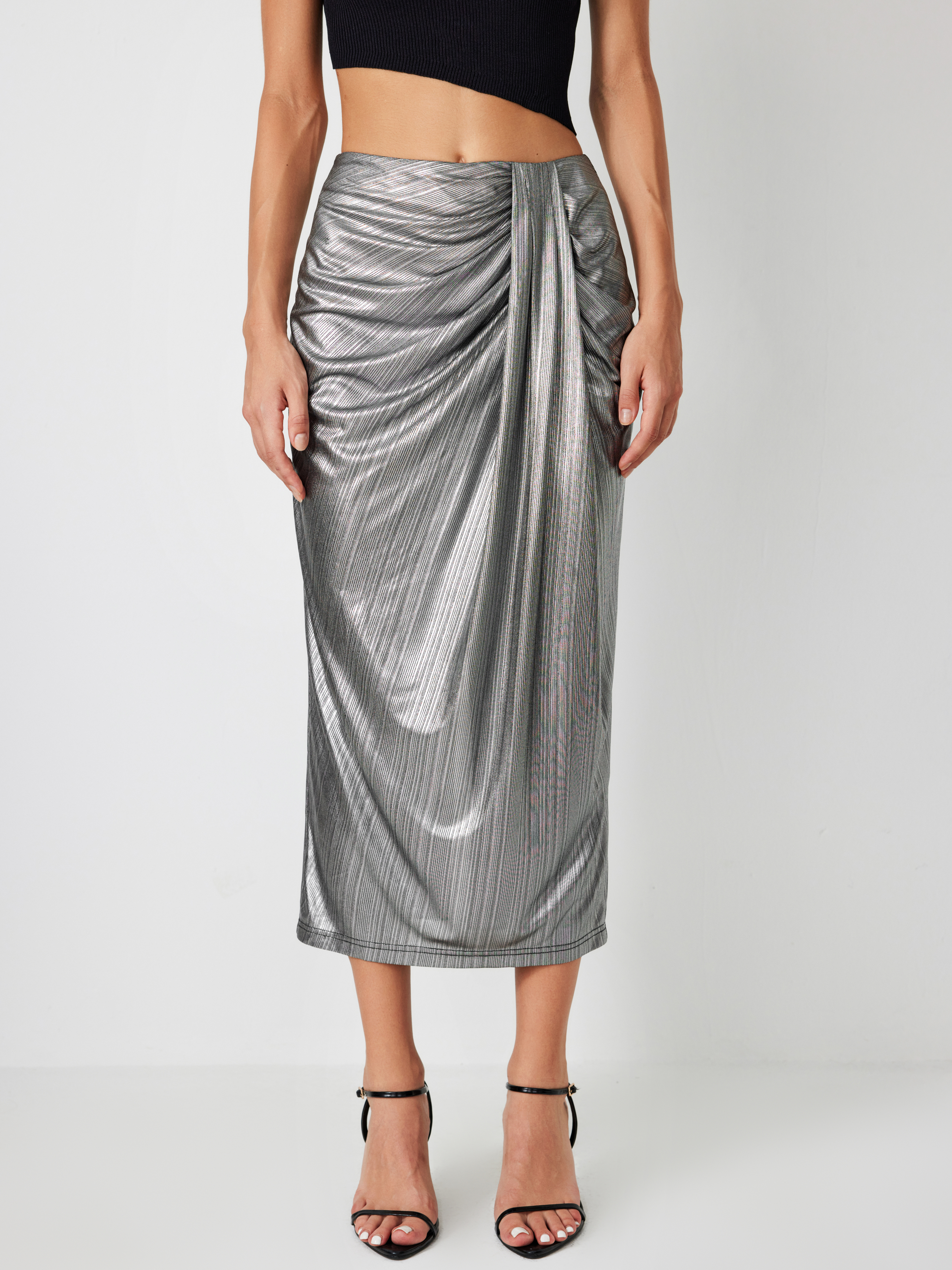 High waist outlet metallic maxi skirt