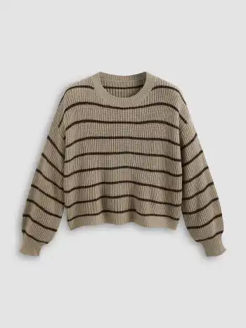 Striped Knit Round Neckline Long Sleeve Top Curve & Plus