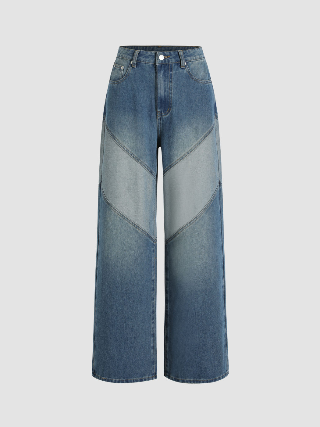  Denim Mittlere Taille Solid Tasche Weite Bein Hosen