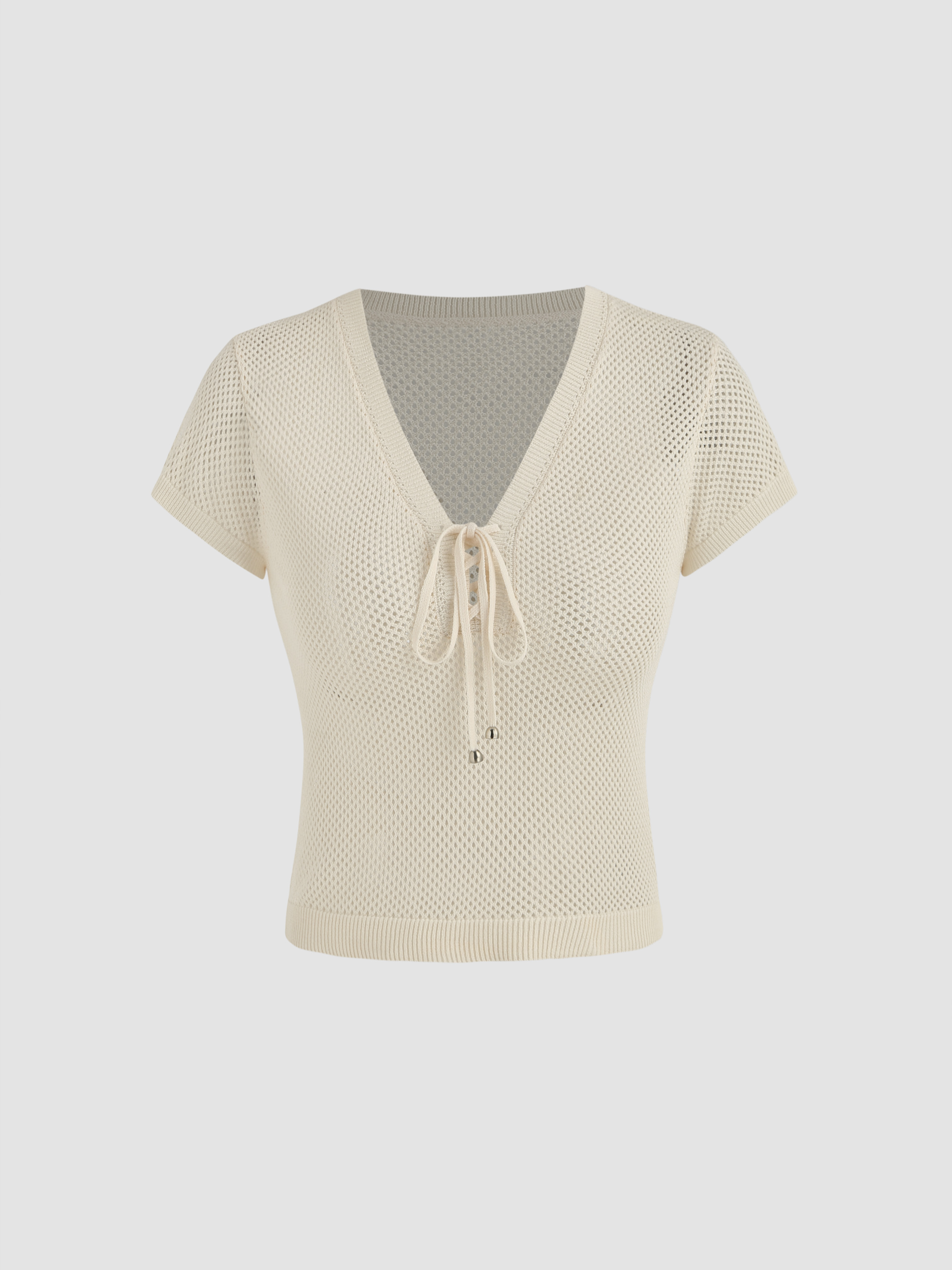 Short Sleeve V-Neck Contrast Button Knit Top main image 0