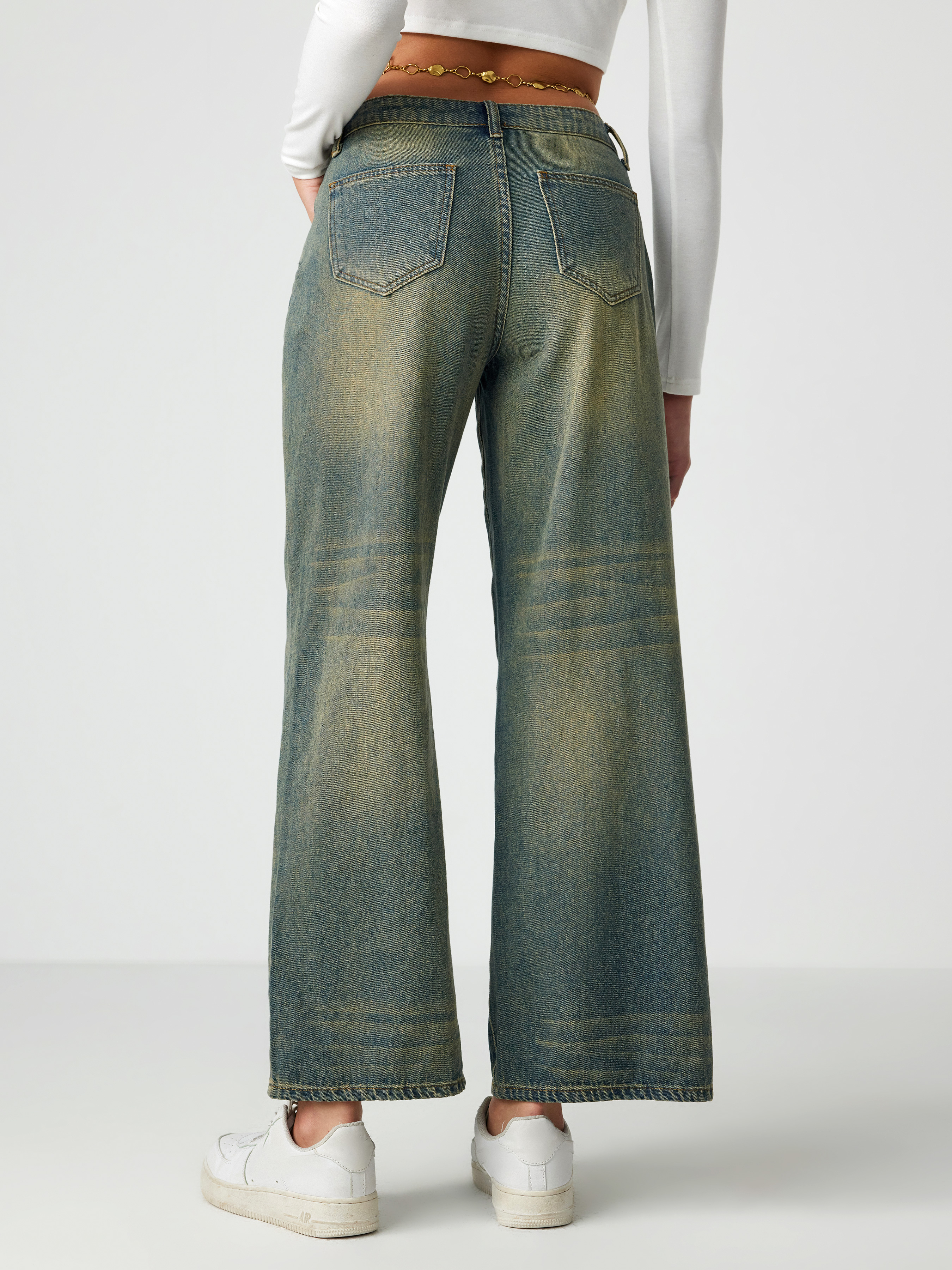 Denim Mid Waist Washed Wide Leg Jeans For Holiday