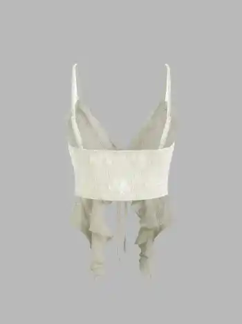 Lace Ruffle Hem Knotted Knit Crop Top