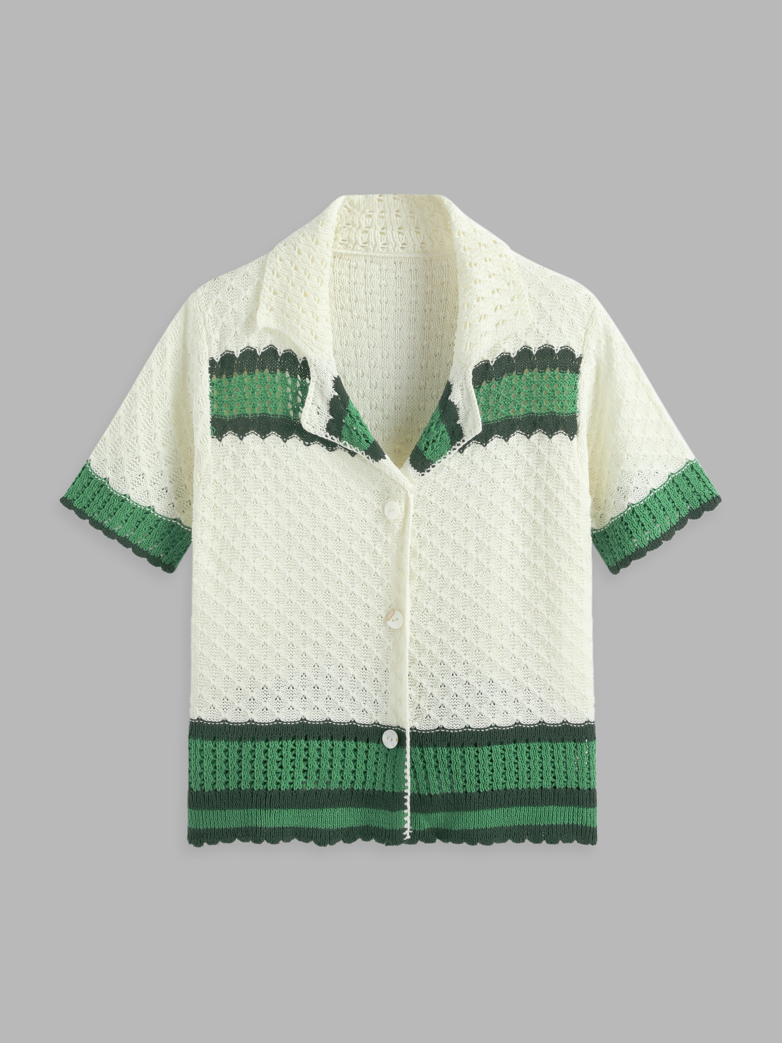 Knit Stripe Collar Short Sleeve Top & Shorts Matching set