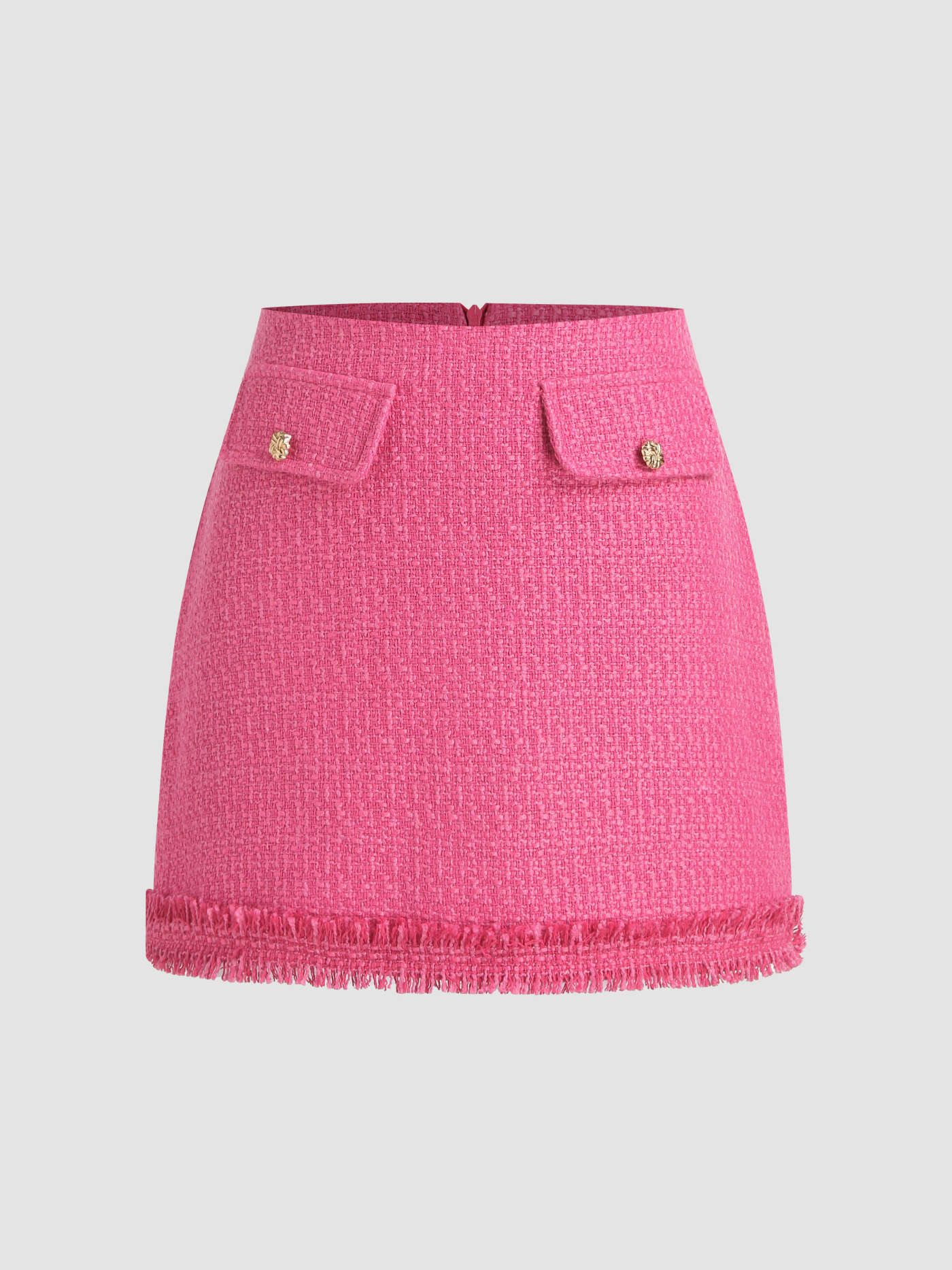Tweed High Waist Solid Tassel Button Mini Skirt