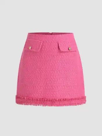  Tweed Hohe Taille Solid Quastenknopf Rock
