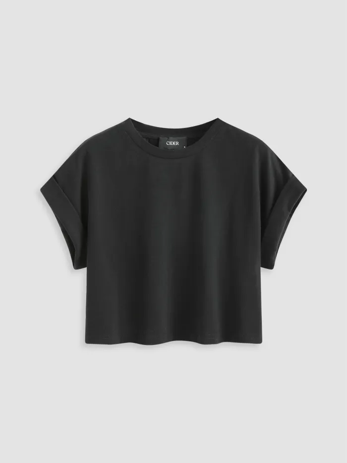 Collar Solid Pocket Short Sleeve Crop Blouse