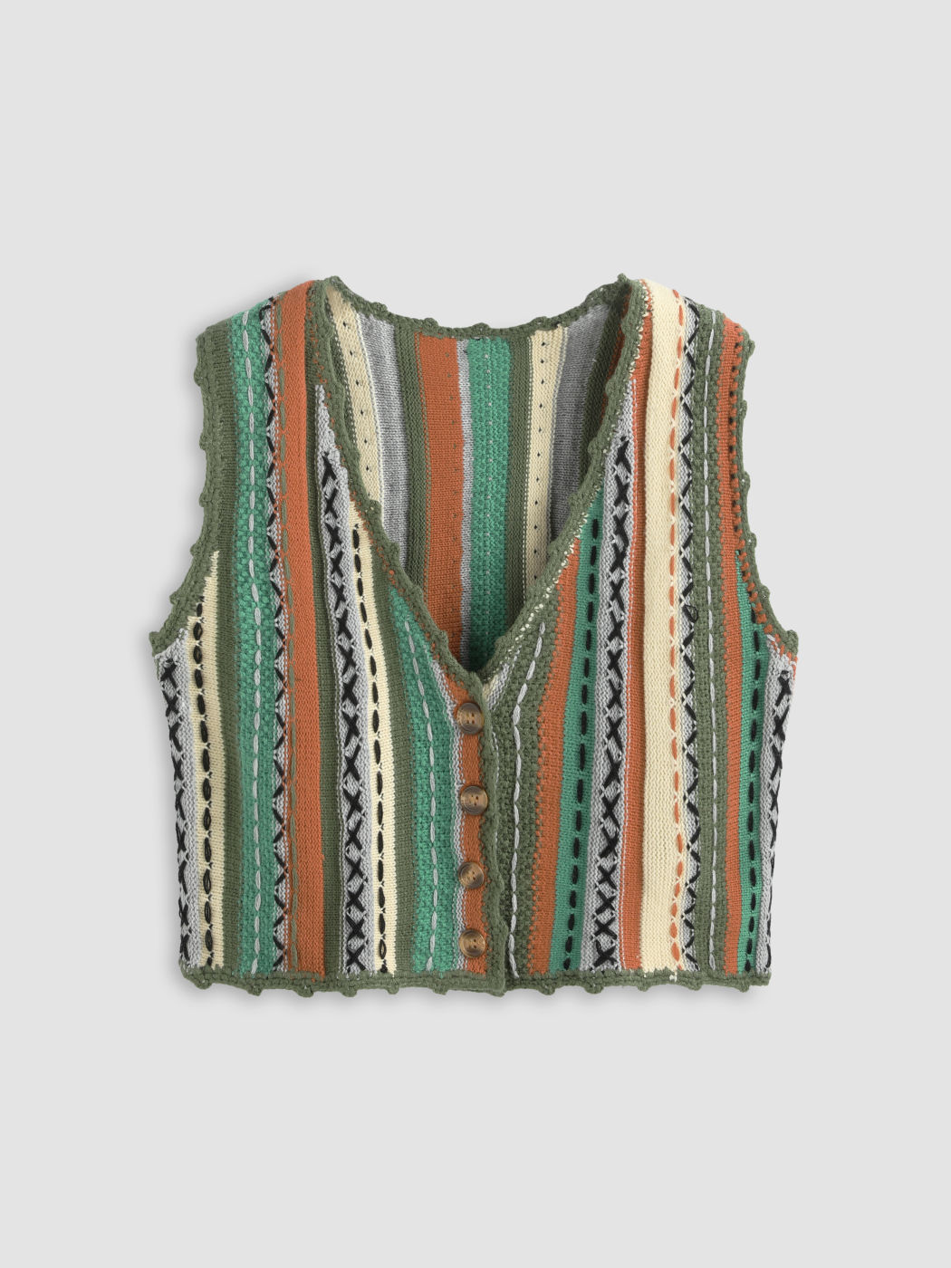 Gestreifte Strickweste aus Jersey mit V-Ausschnitt