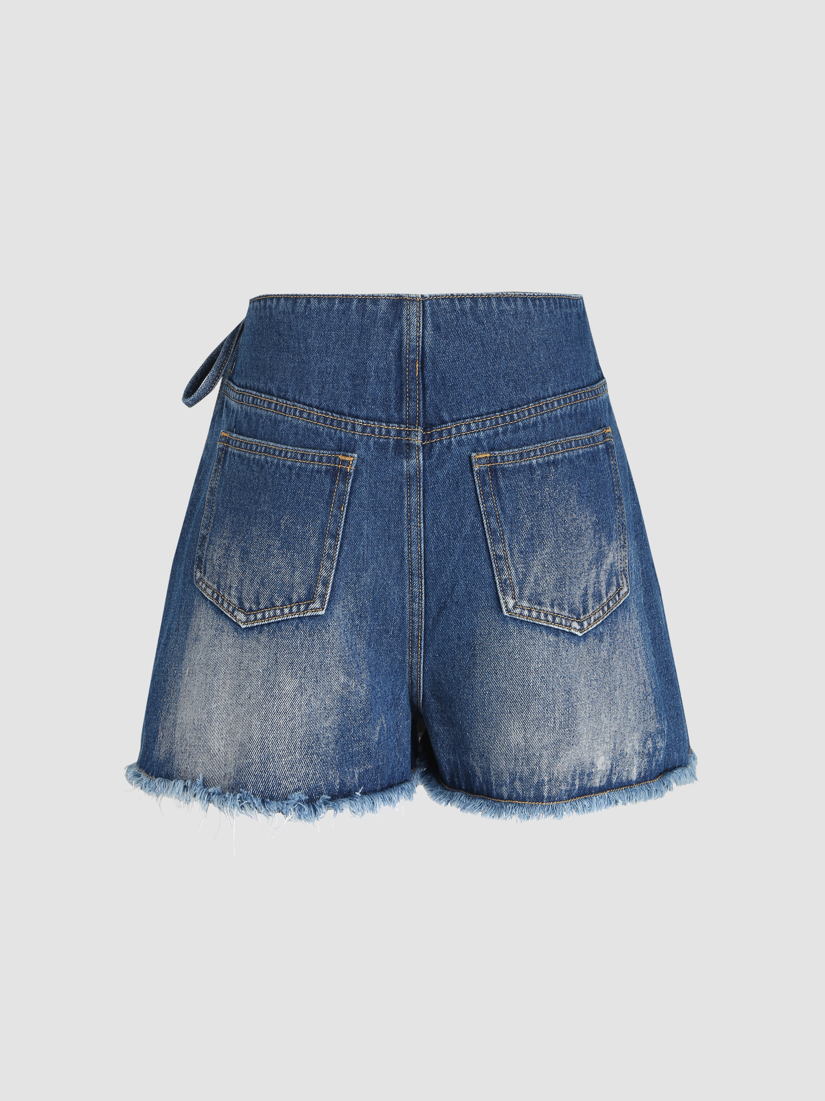 【Cider】ソリッド リップド デニム ショートパンツ Cider】ソリッド リップド デニム ショートパンツ (Cider