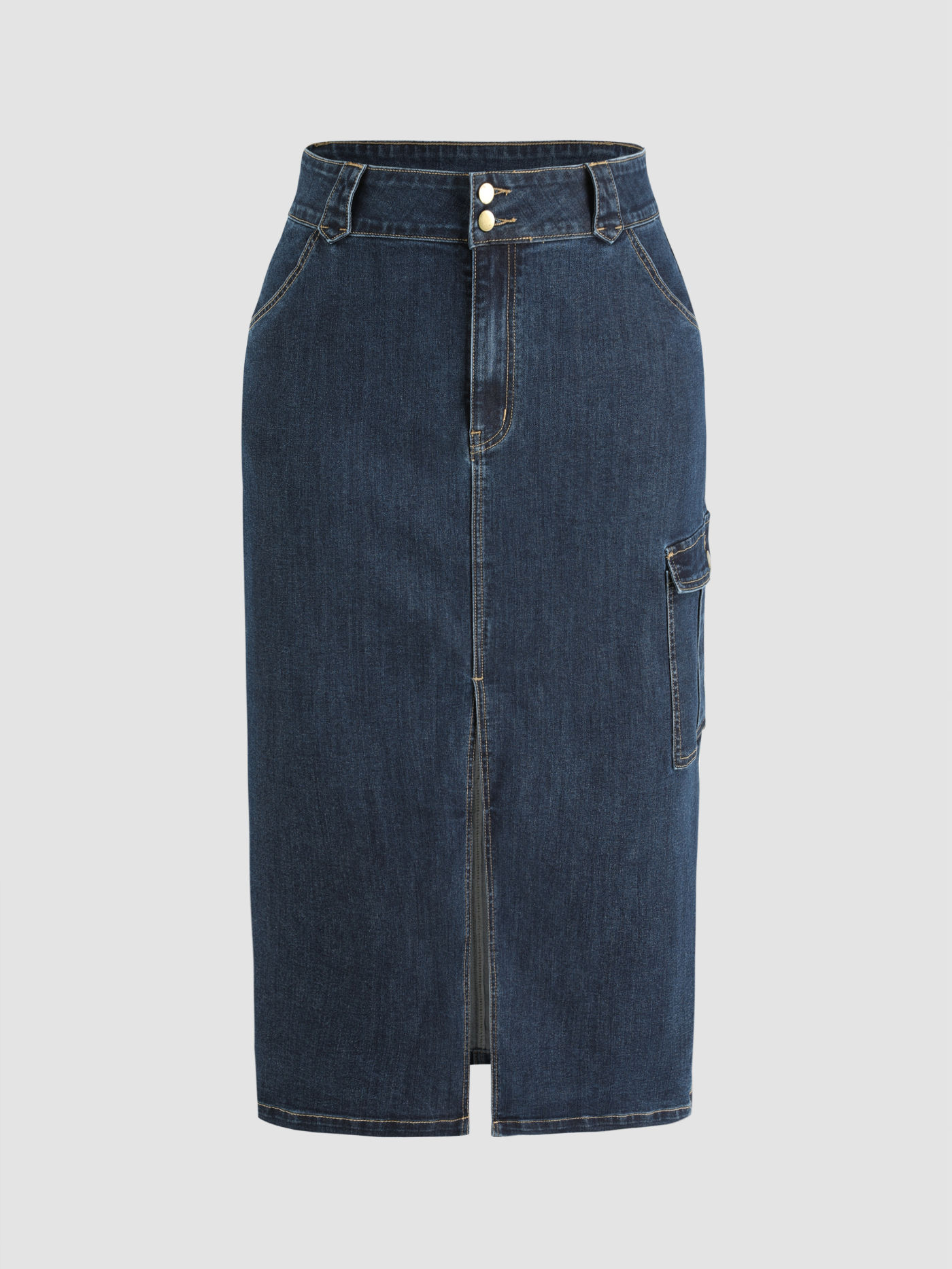 Denim High Waist Pocket Split Maxi Skirt Curve & Plus