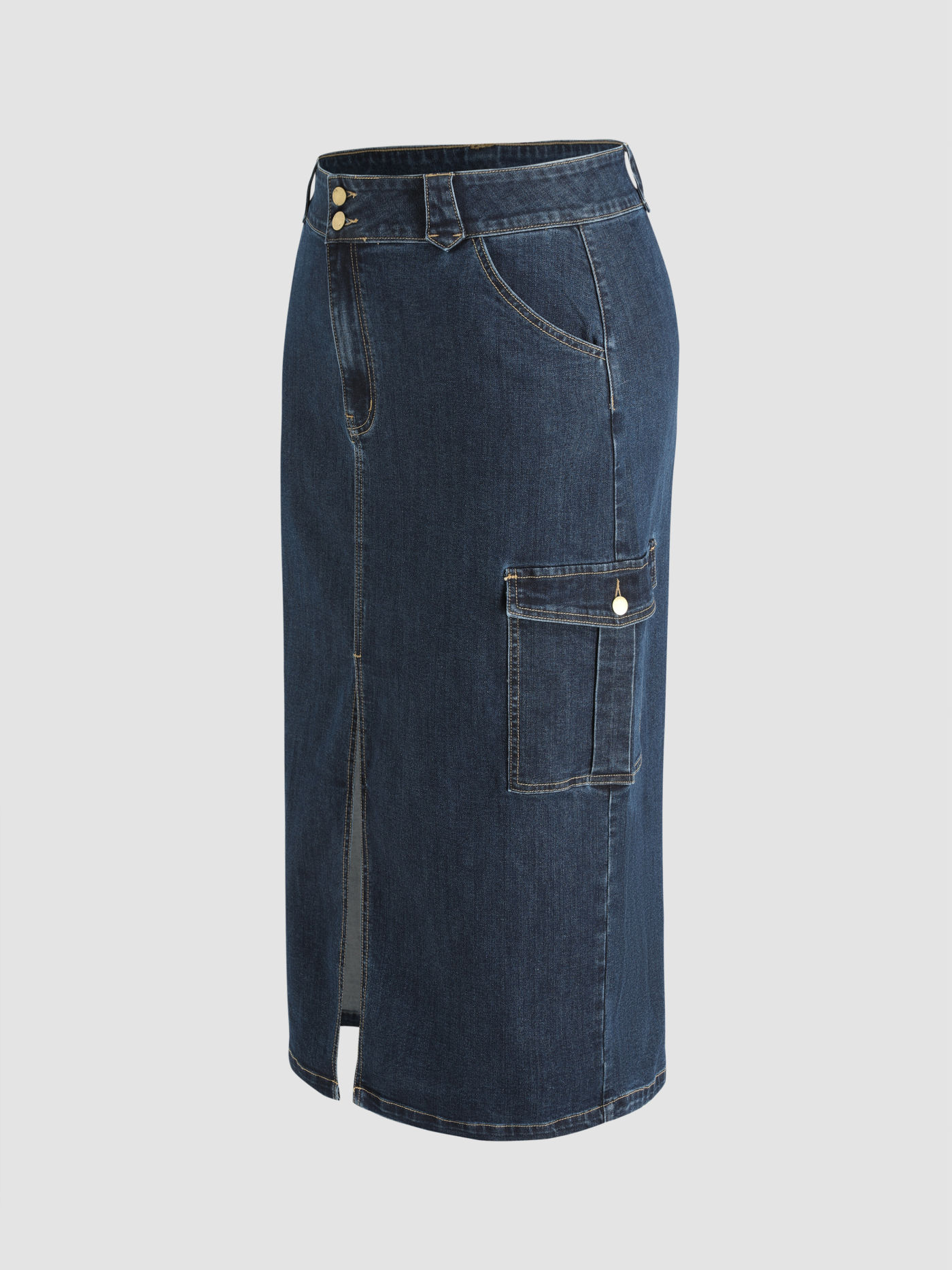 Denim High Waist Pocket Split Maxi Skirt Curve & Plus