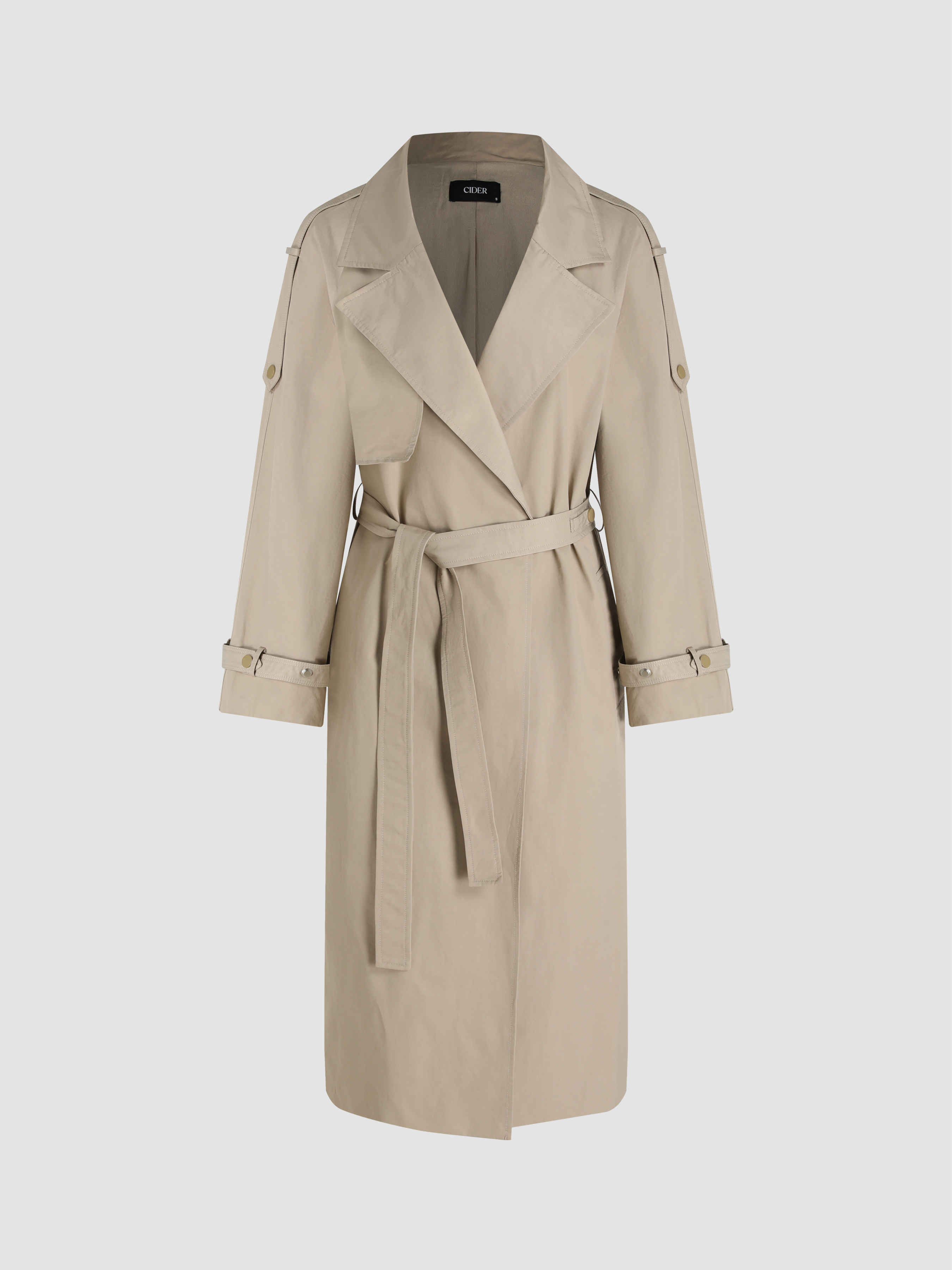 Solid Collar Trench Coat With Belt For Daily Casual