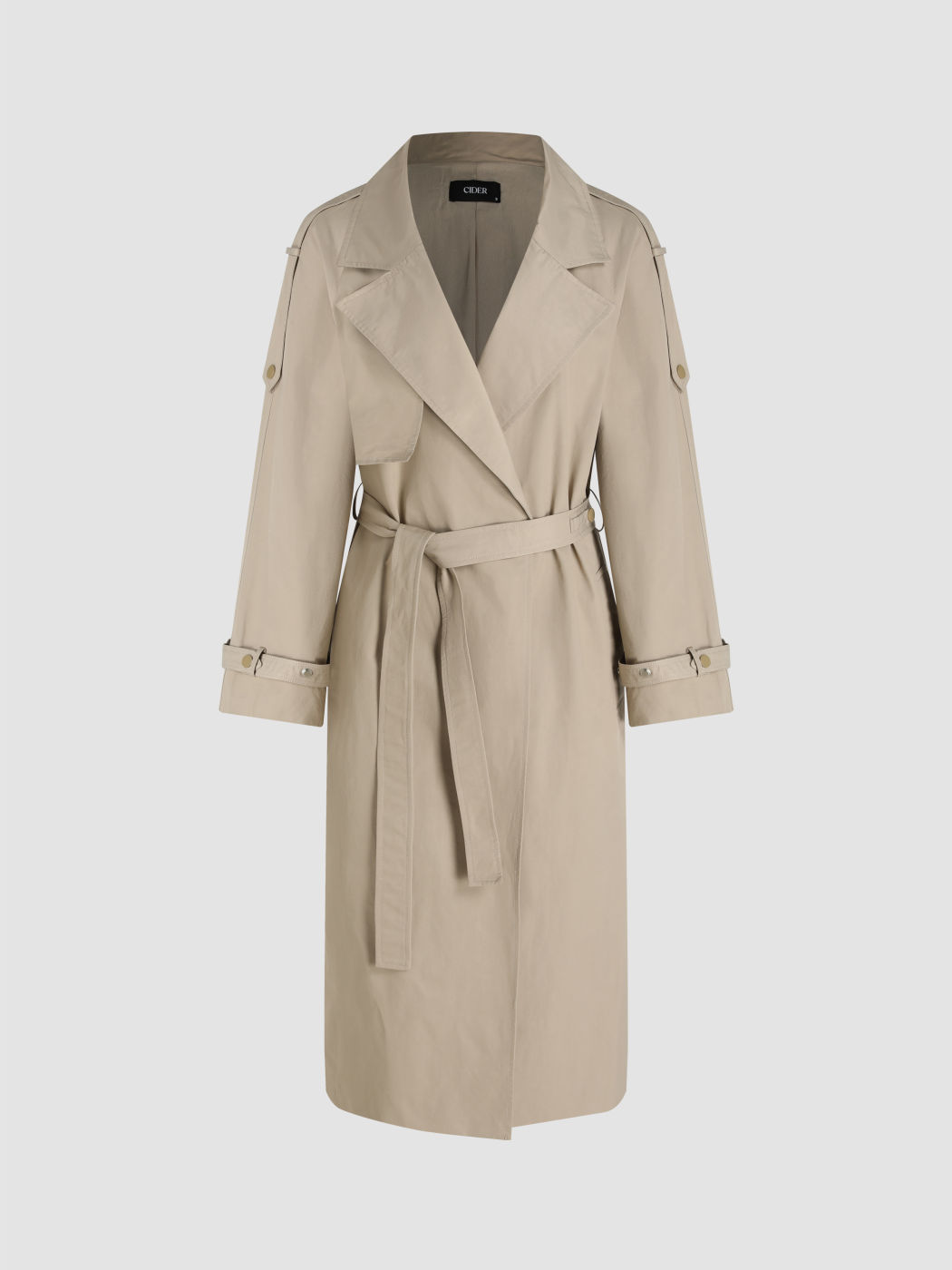 Solid Collar Trench Coat With Belt