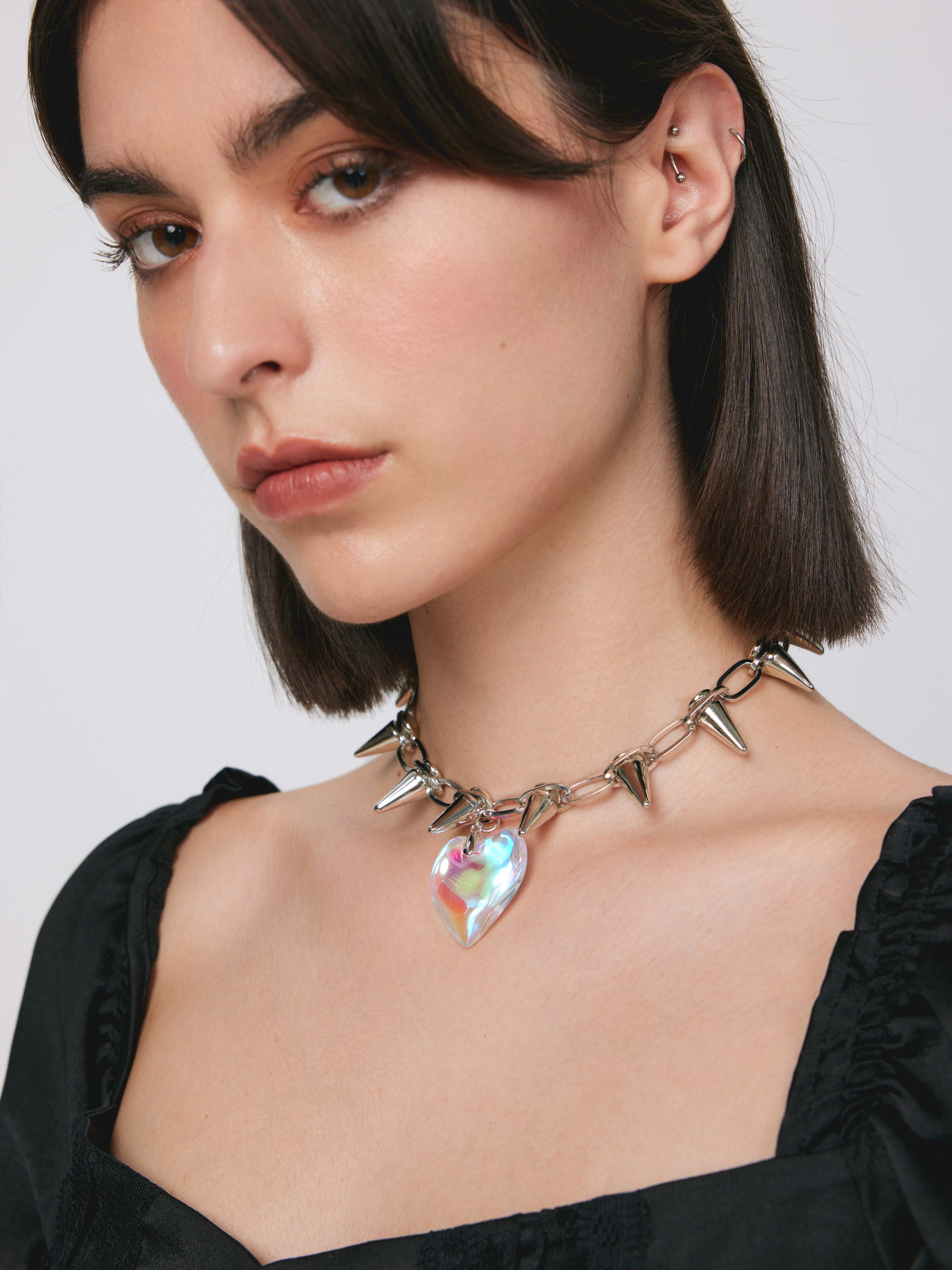 チタンスチール リベット ハート レーザー ハート ペンダント