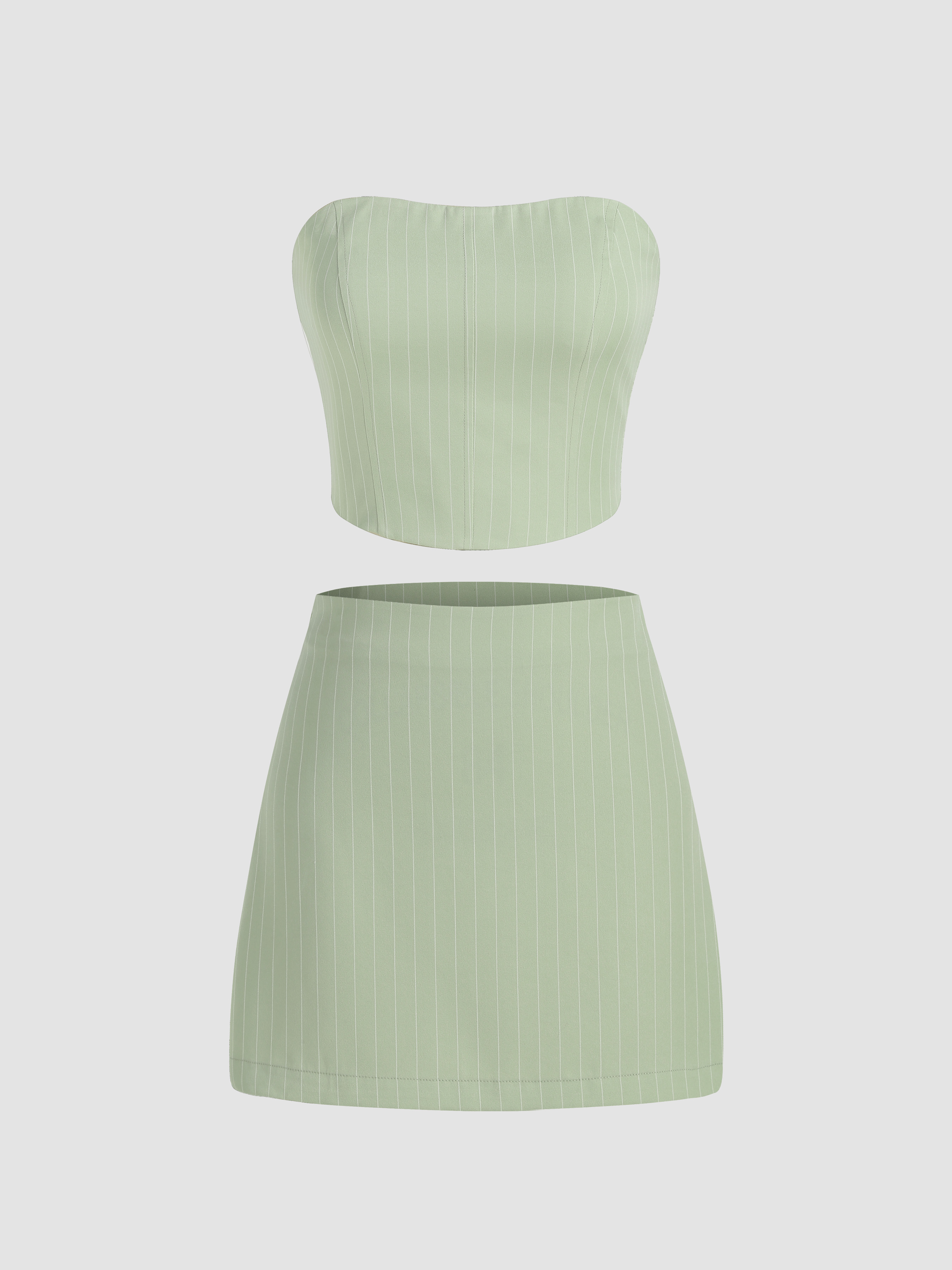 Tube Stripe Shirred Top & Mini Skirt Matching Set - Cider