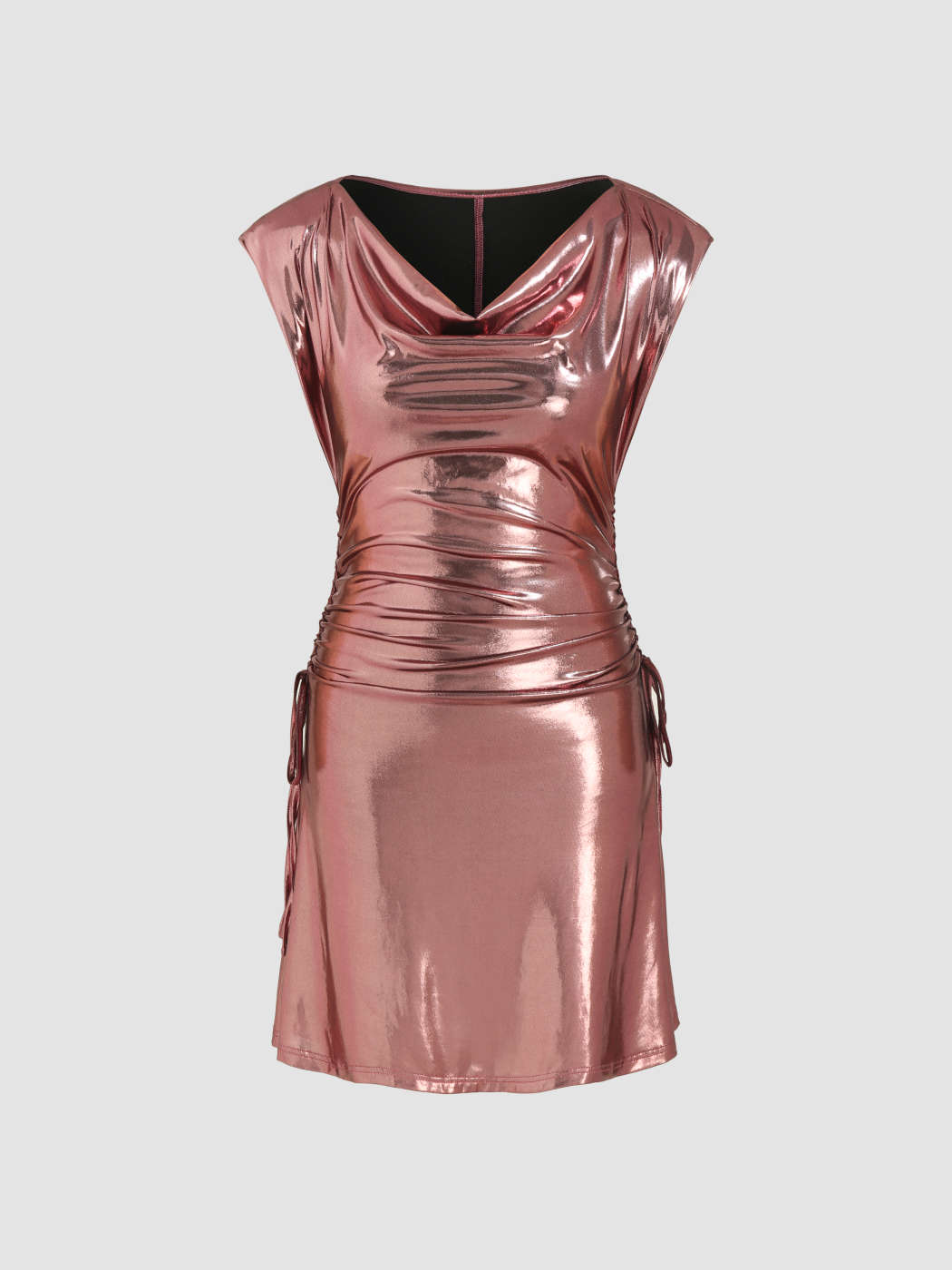 Sun Dresses Metallic Metallic Cowl Neck Ruched Drawstring Tank - Main Image
