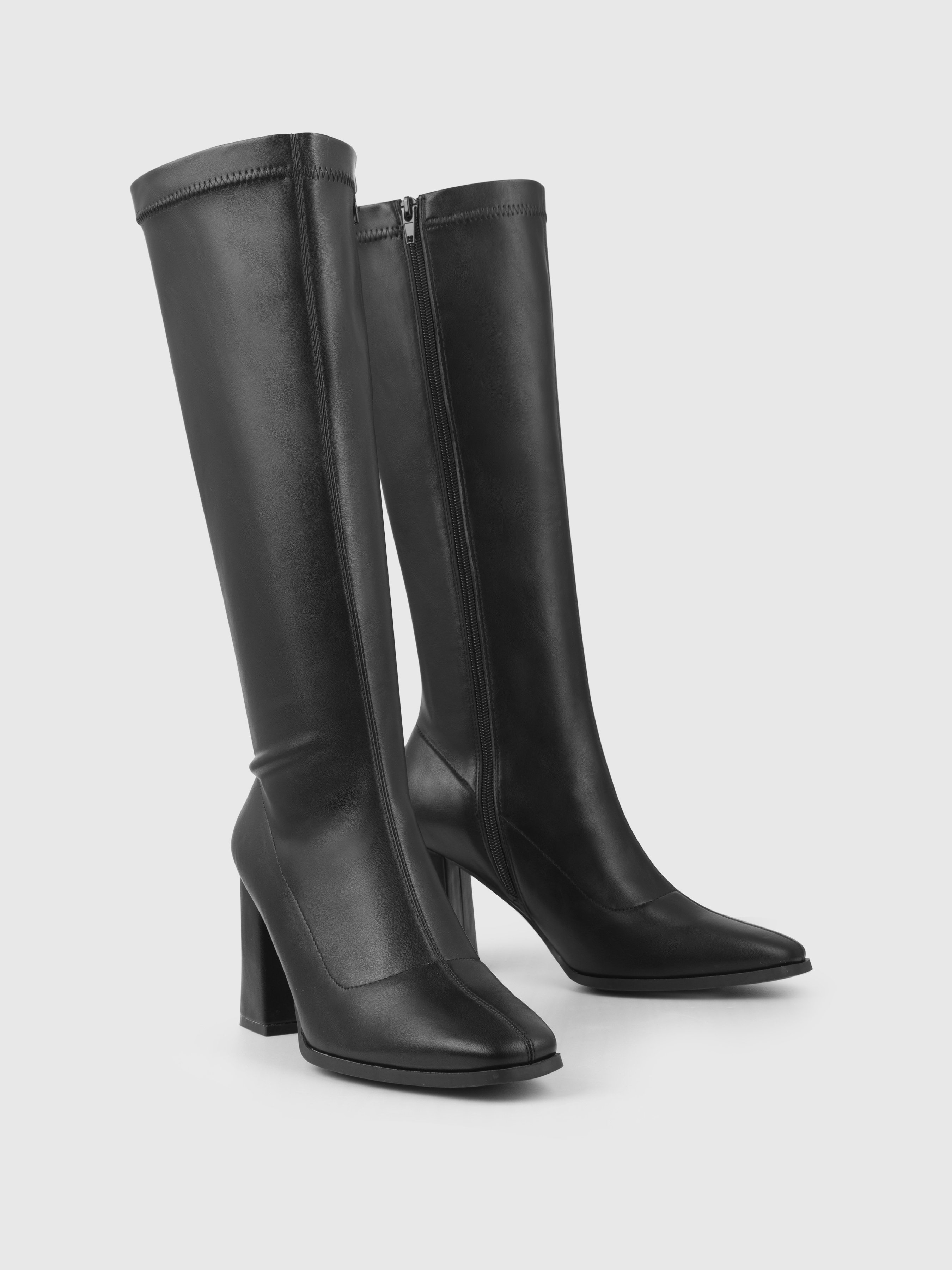 Classic Chunky Heeled Leather Knee High Boots