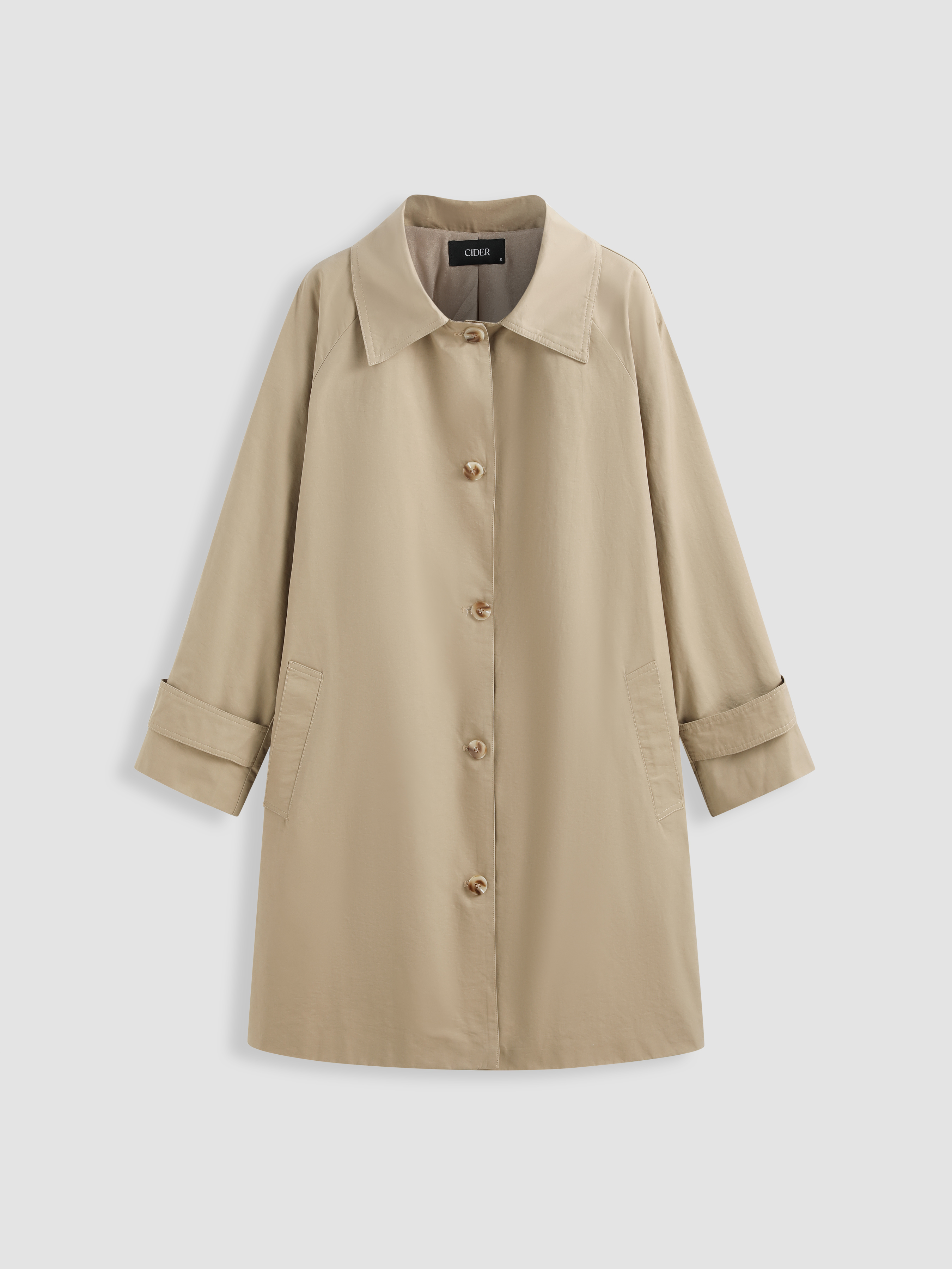 Solid Collar Button Trench Coat