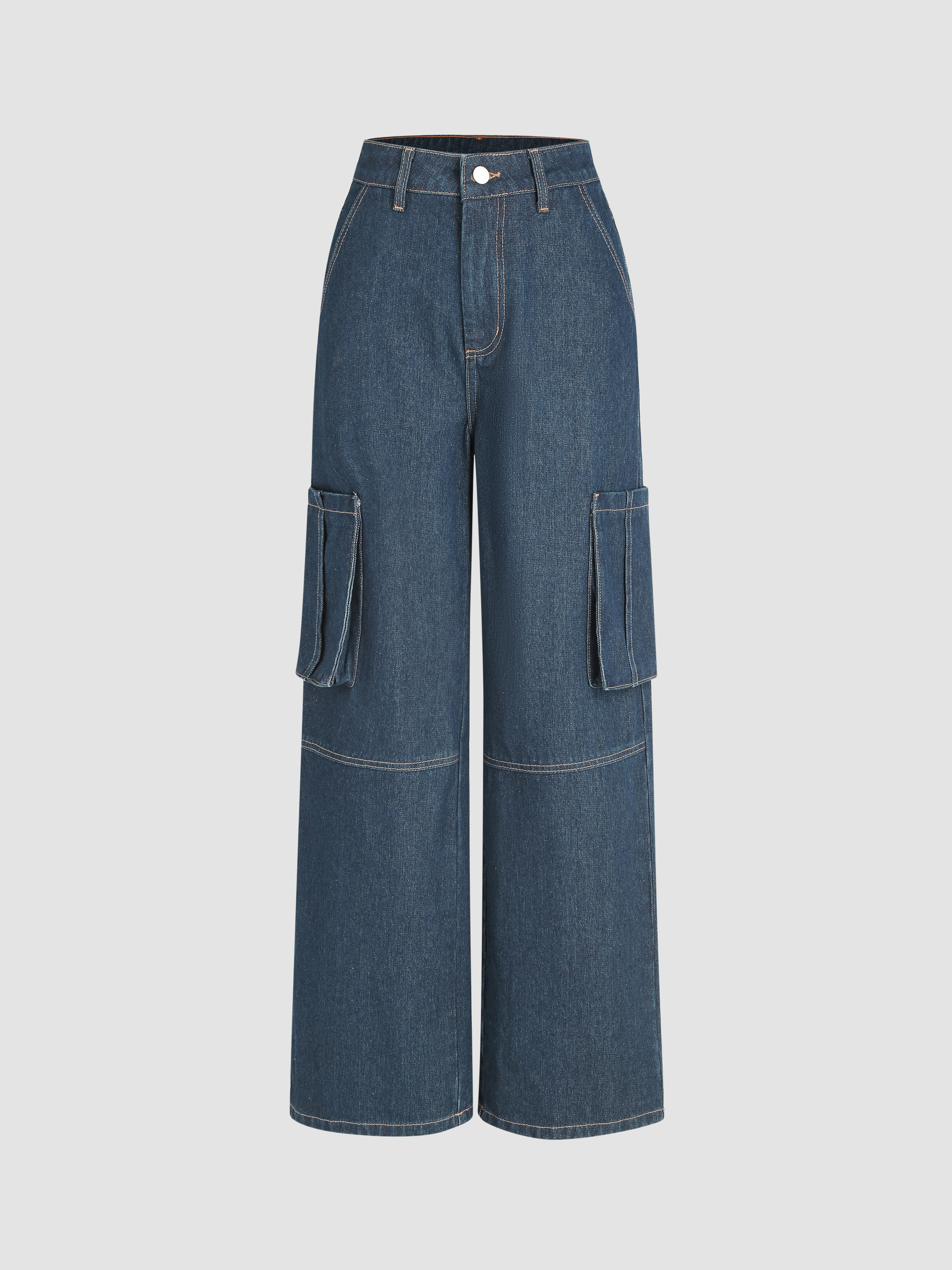 Denim Stitch Cargo Straight Leg Jeans - Cider