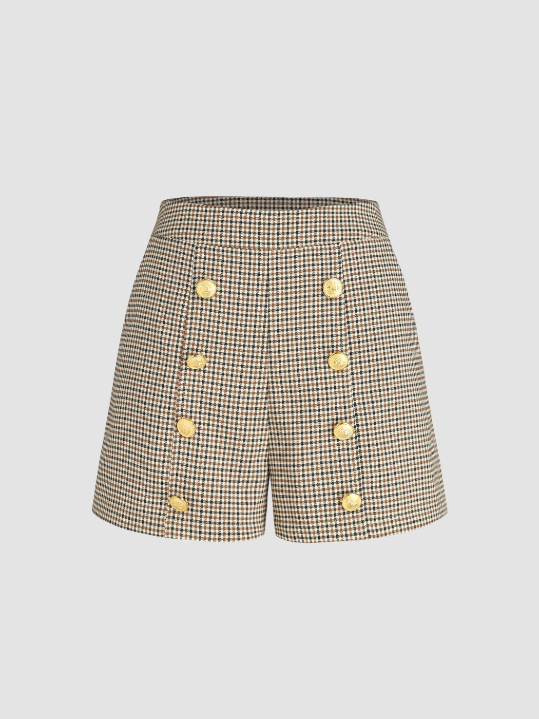 Houndstooth Button High Waist Shorts For Daily Casual Coffee Shop Work