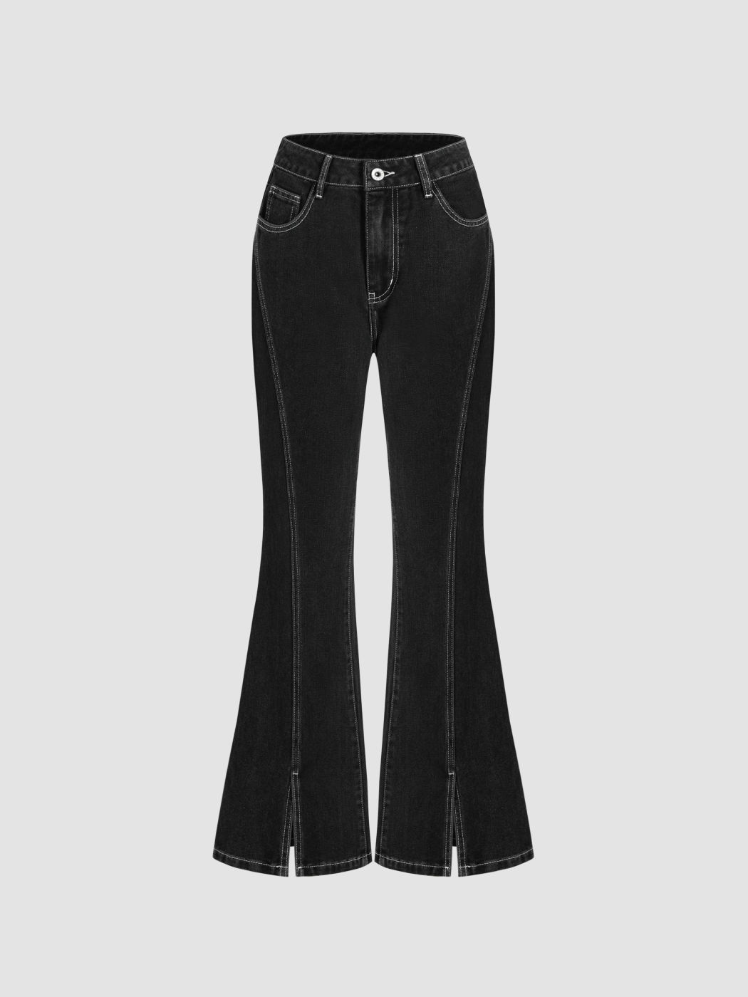 Denim Low Waist Split Flared Jeans