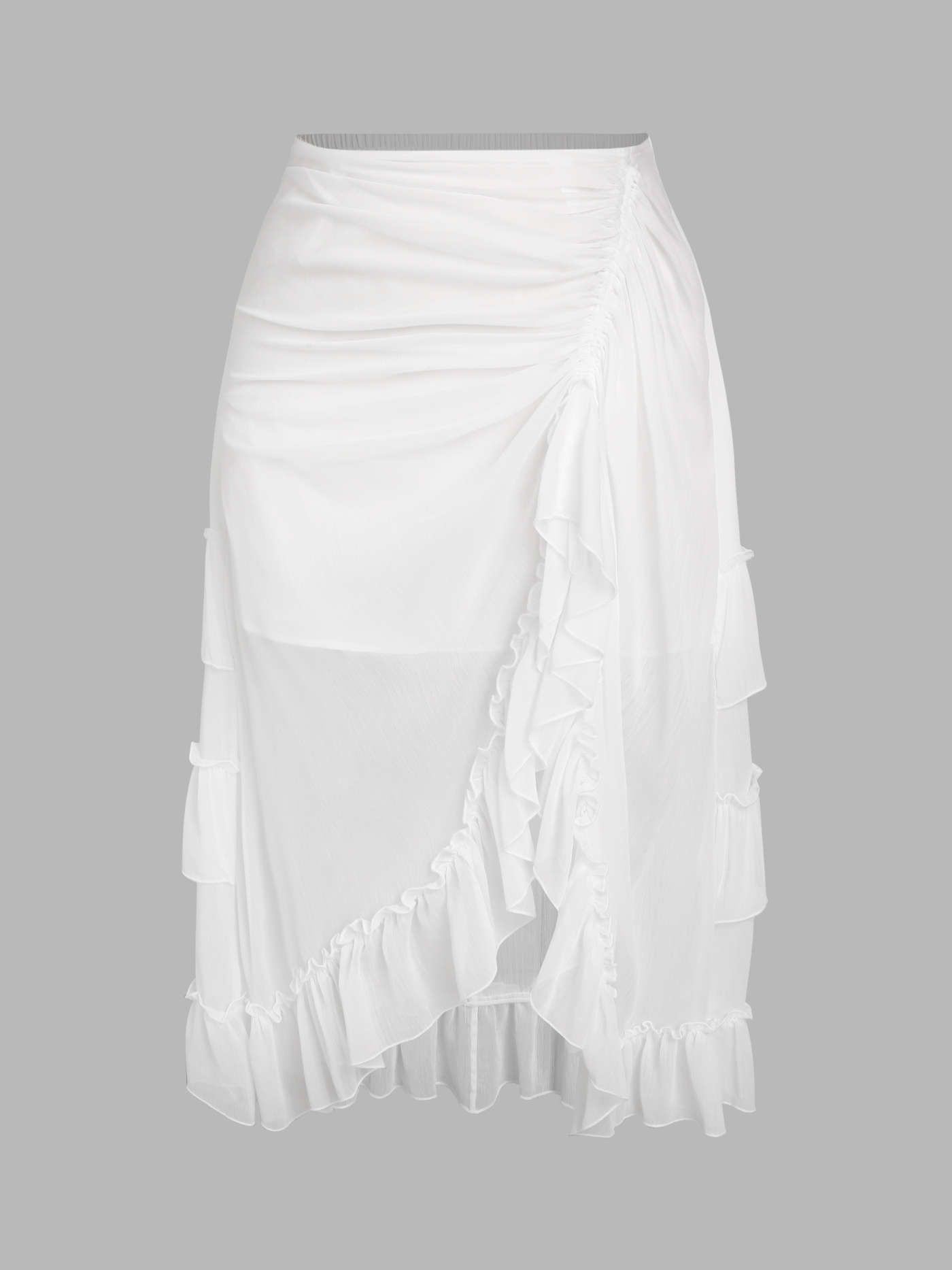 Ruffle Sheer Mid Waist Maxi Skirt Curve & Plus