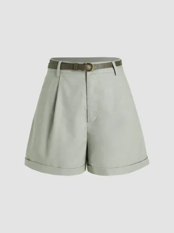 Linen-blend High Waist Belted Wide Leg Shorts