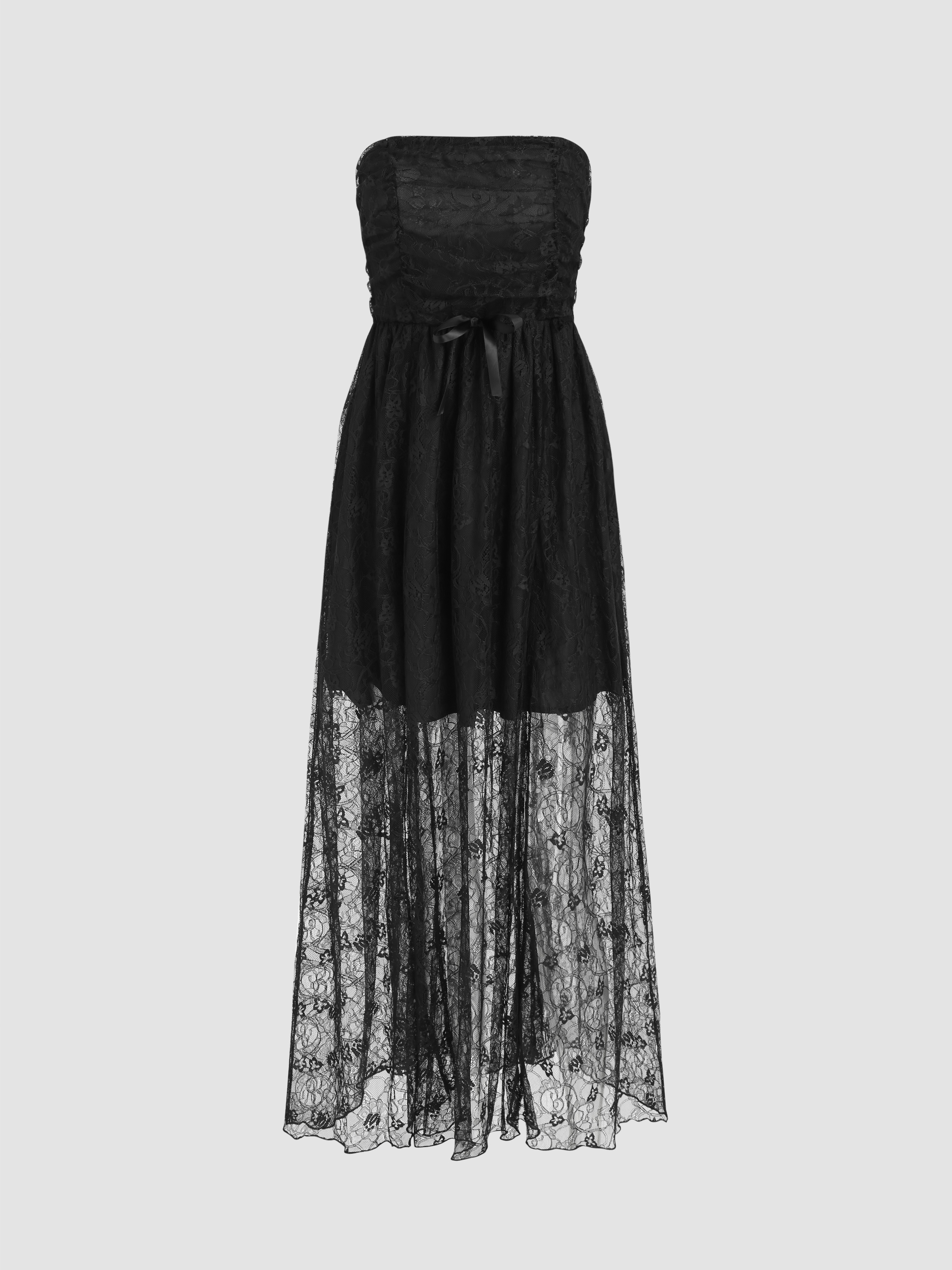 Floral Lace Tube Maxi Dress Cider