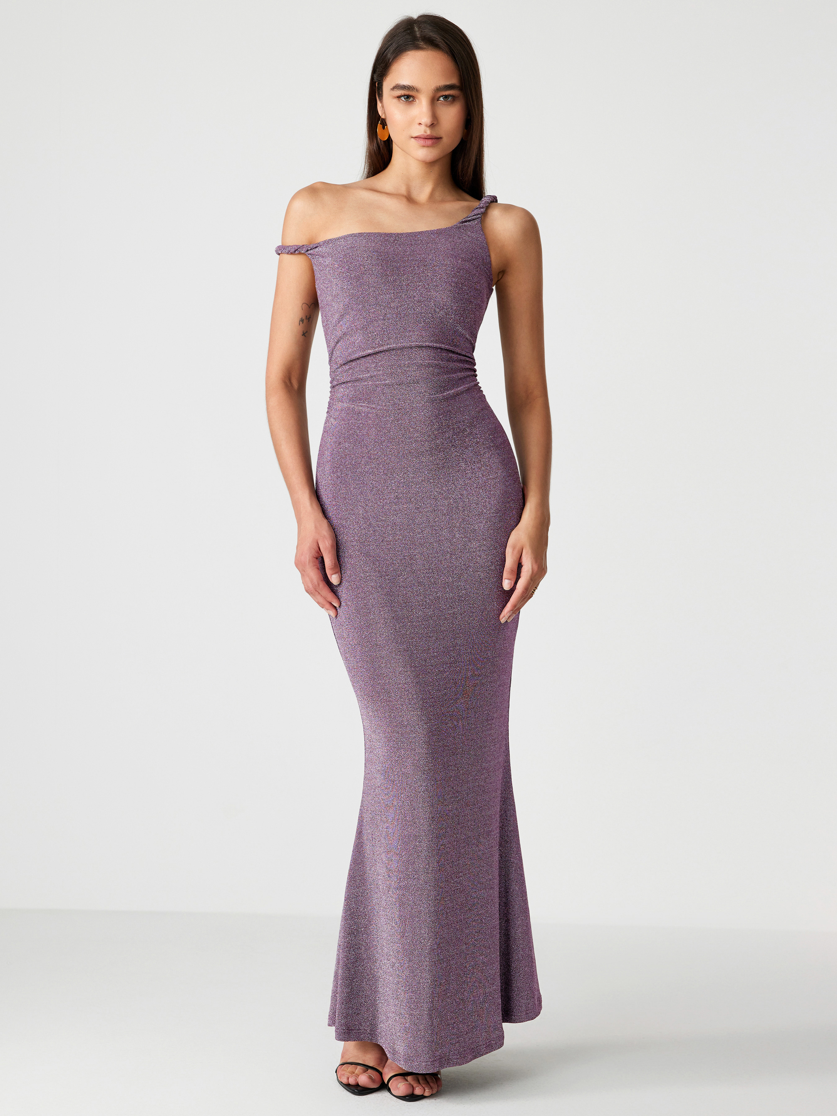Knit Round Neck Solid Maxi Mermaid Dress With Shapewear - Cider