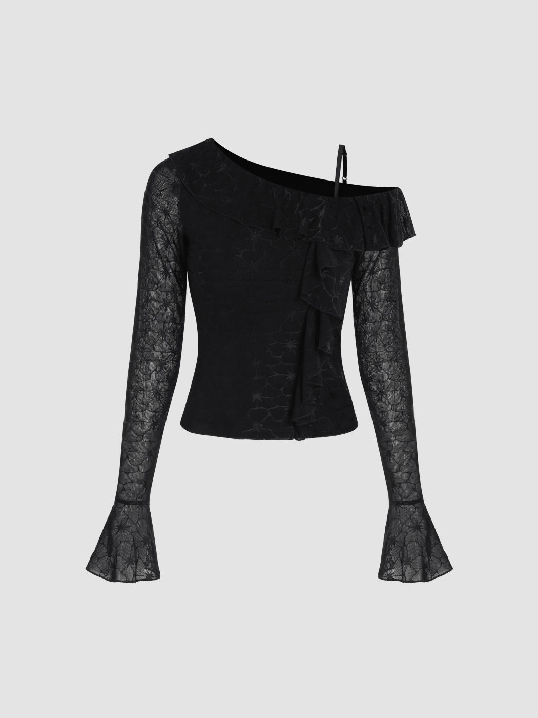 Chiffon Asymmetrical Neck Cold Shoulder Long Sleeve Top