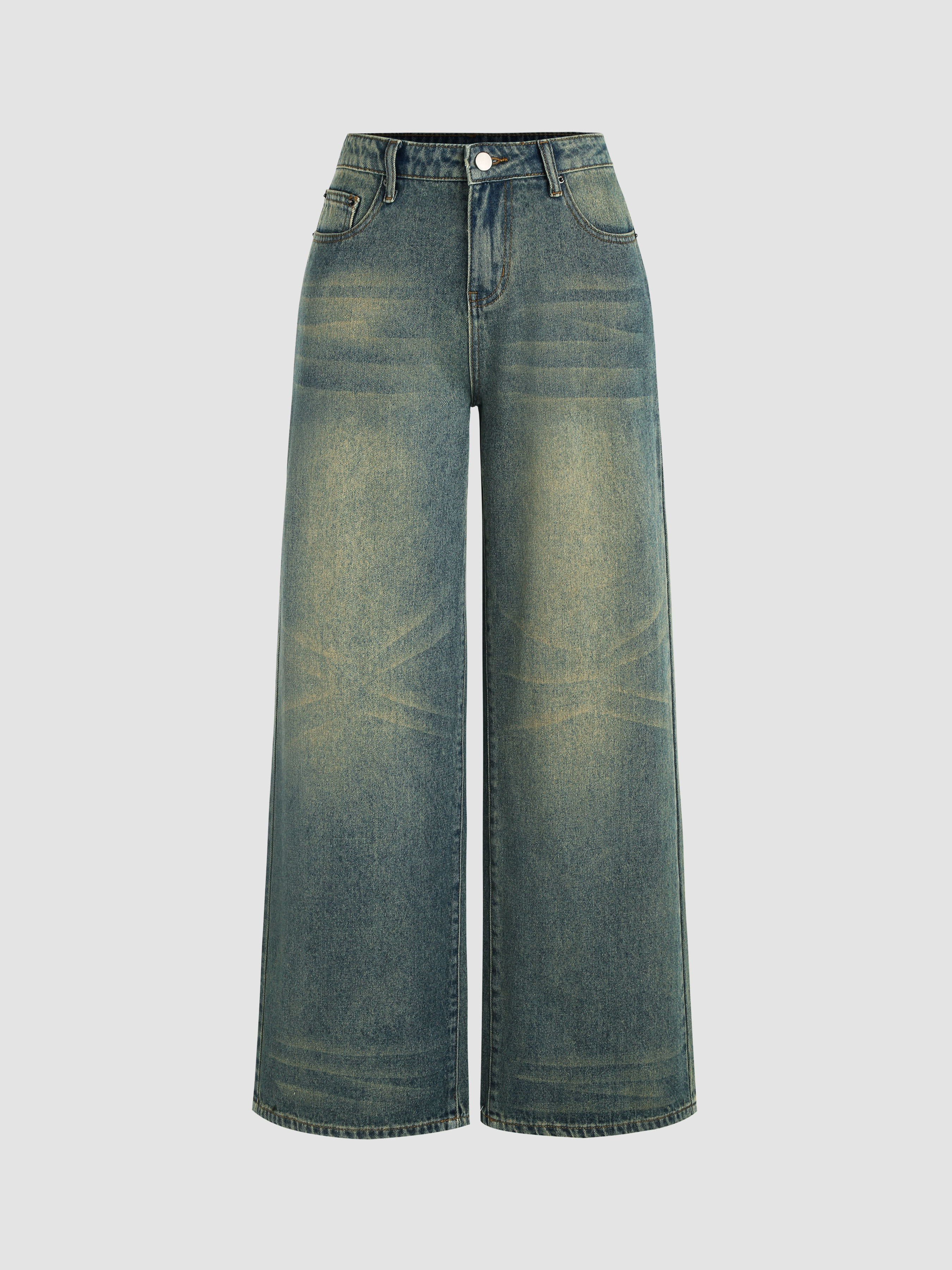 Denim Mid Waist Washed Wide Leg Jeans For Holiday
