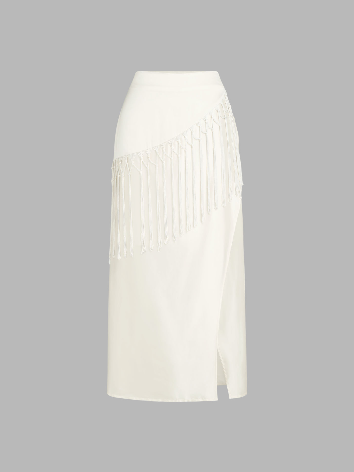 Satin Mid Waist Solid Tassel Maxi Skirt