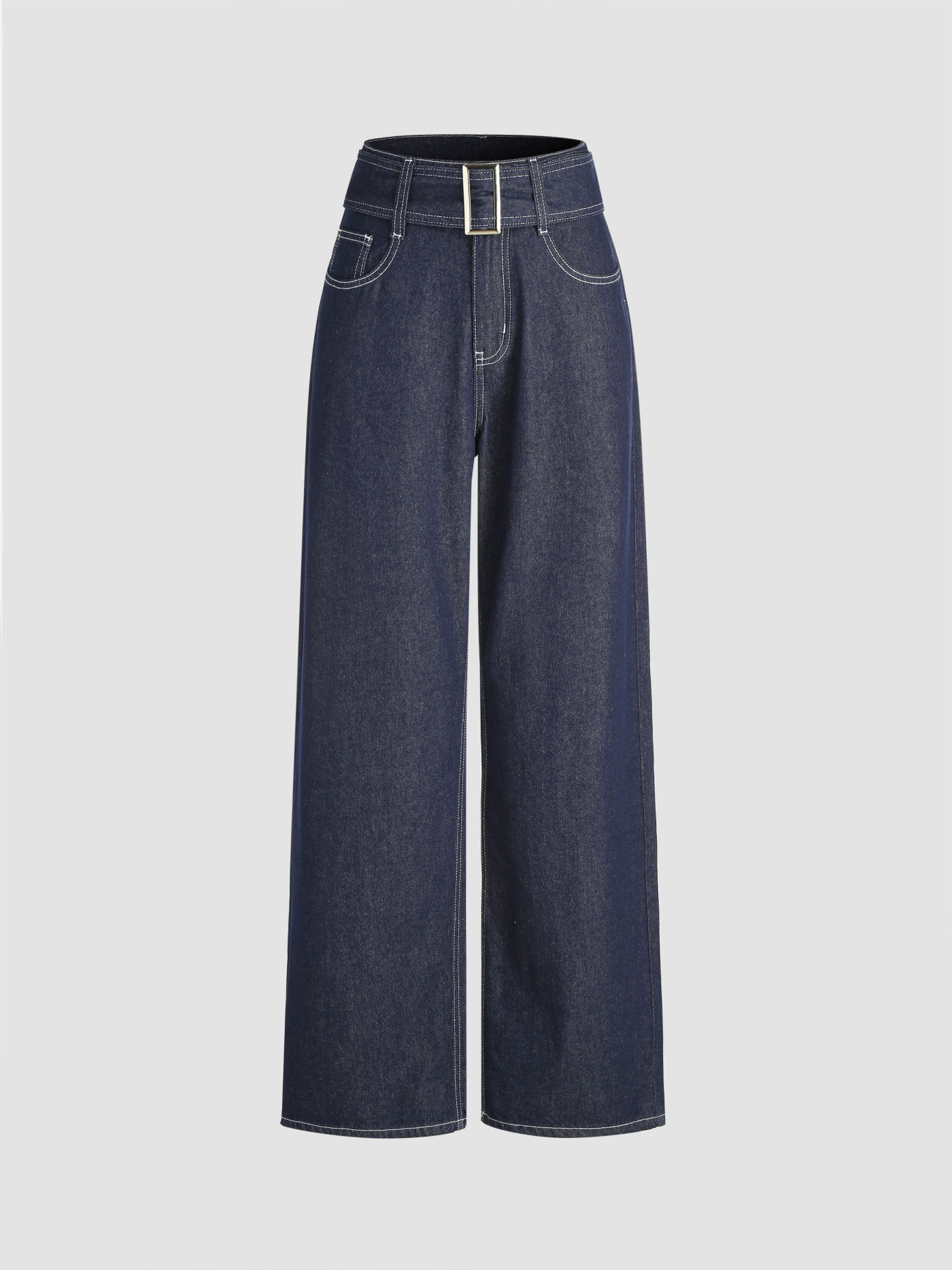 Denim High Waist Wide Leg Jeans with Belt