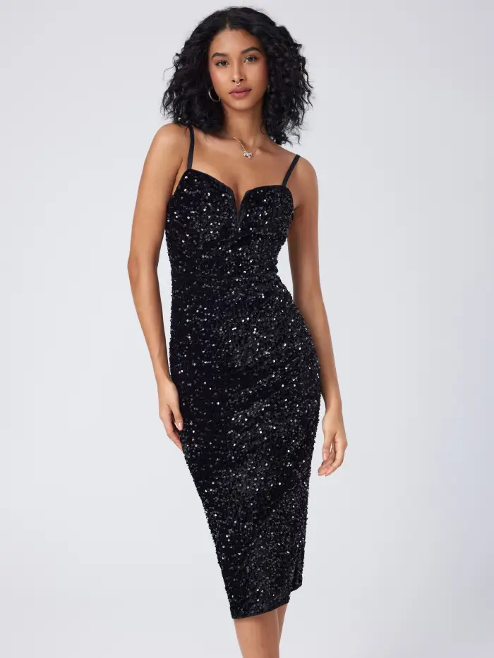 Sequins V-neck Midi Dress
