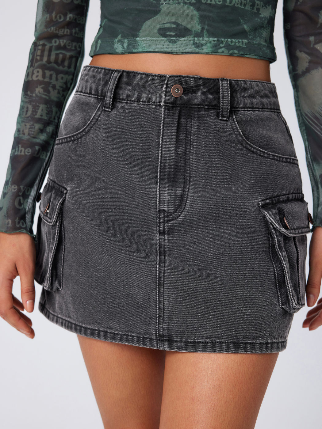 Denim High Waist Cargo Mini Rock