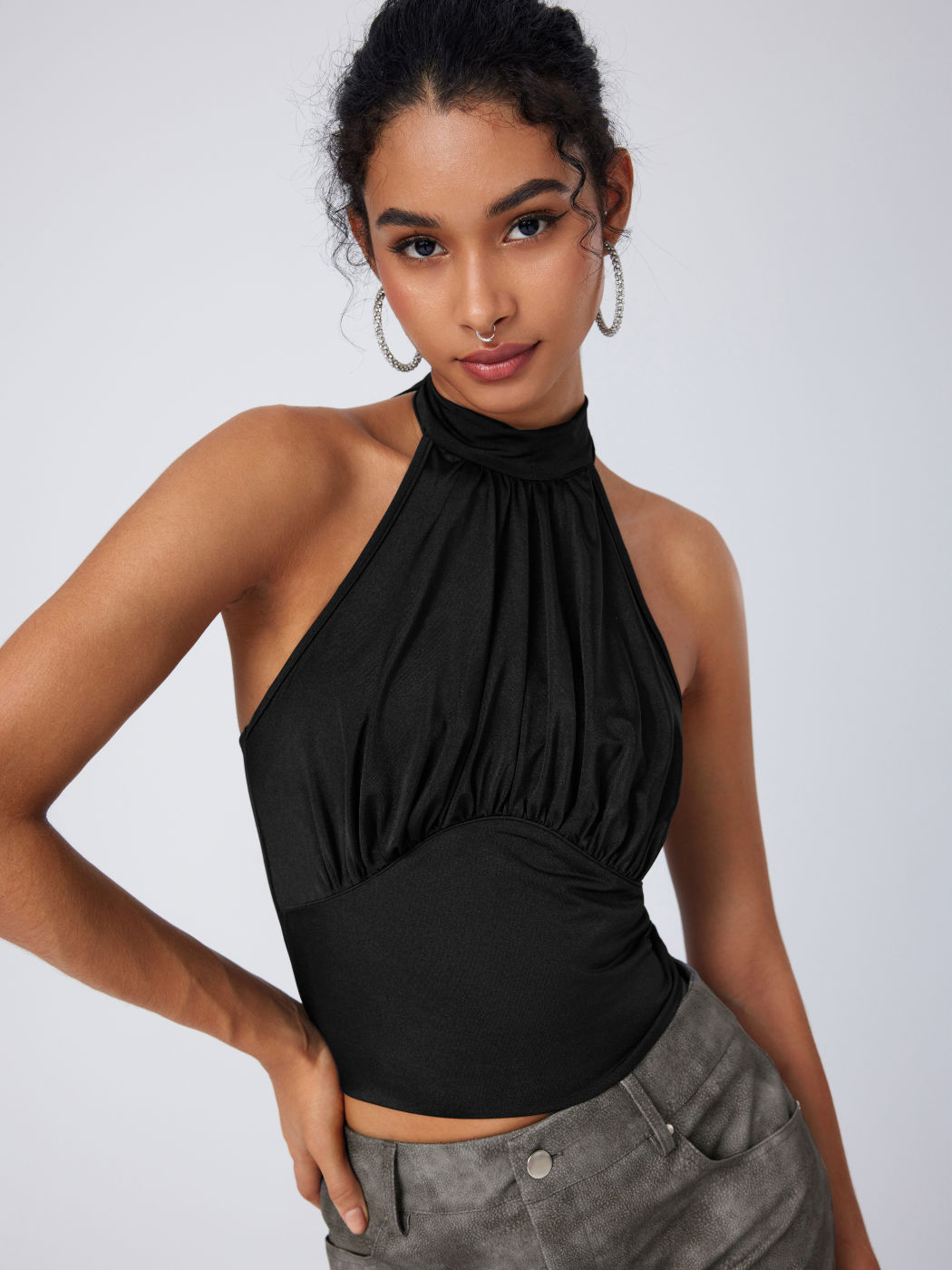 Jersey Halter Ruched Crop Top