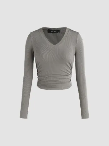 Rippen Sweetheart Solid Langarm Crop Tee