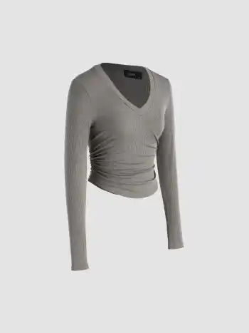 Rippen Sweetheart Solid Langarm Crop Tee