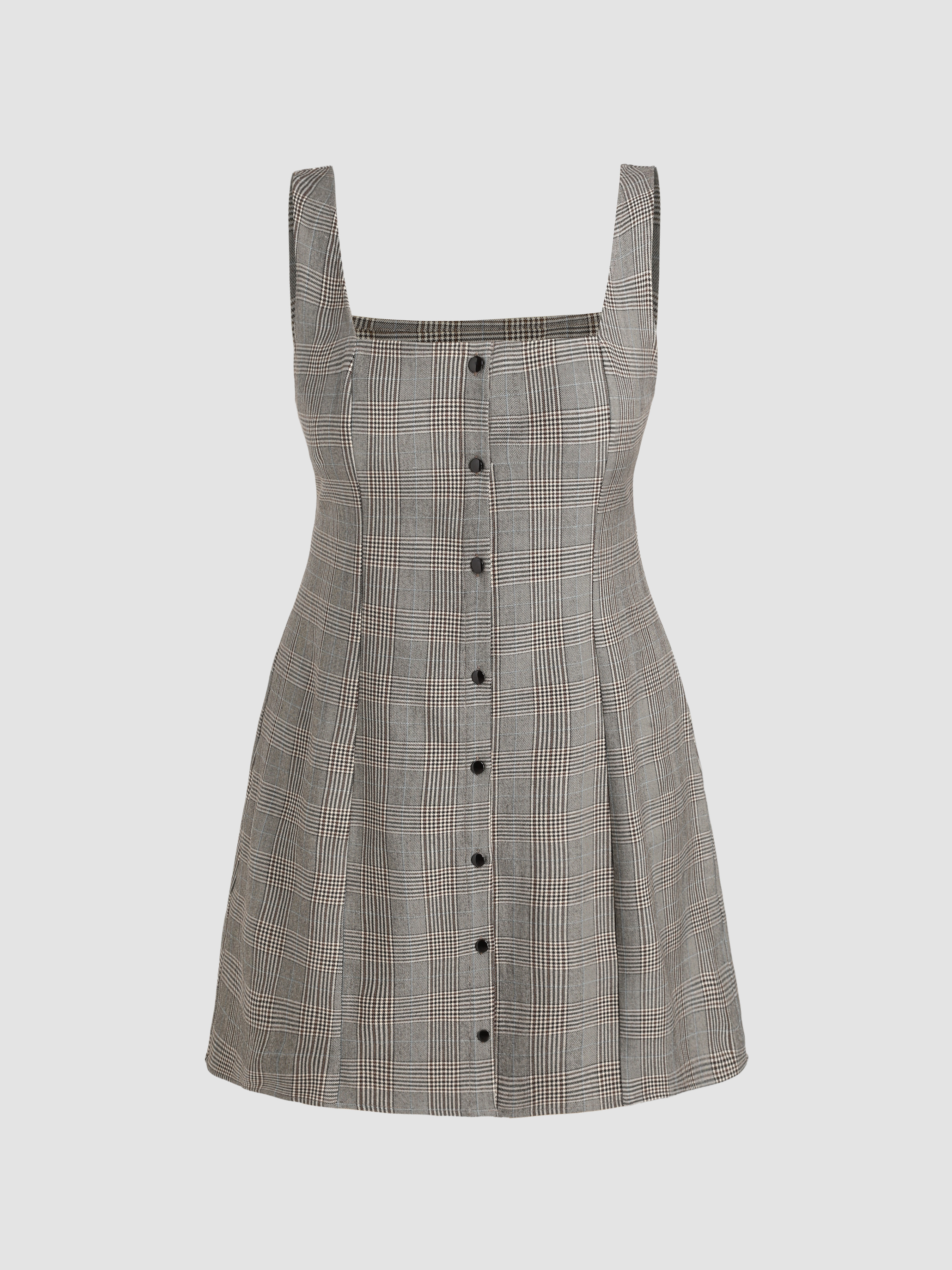 Houndstooth Square Neck Button Up Mini Dress Curve & Plus