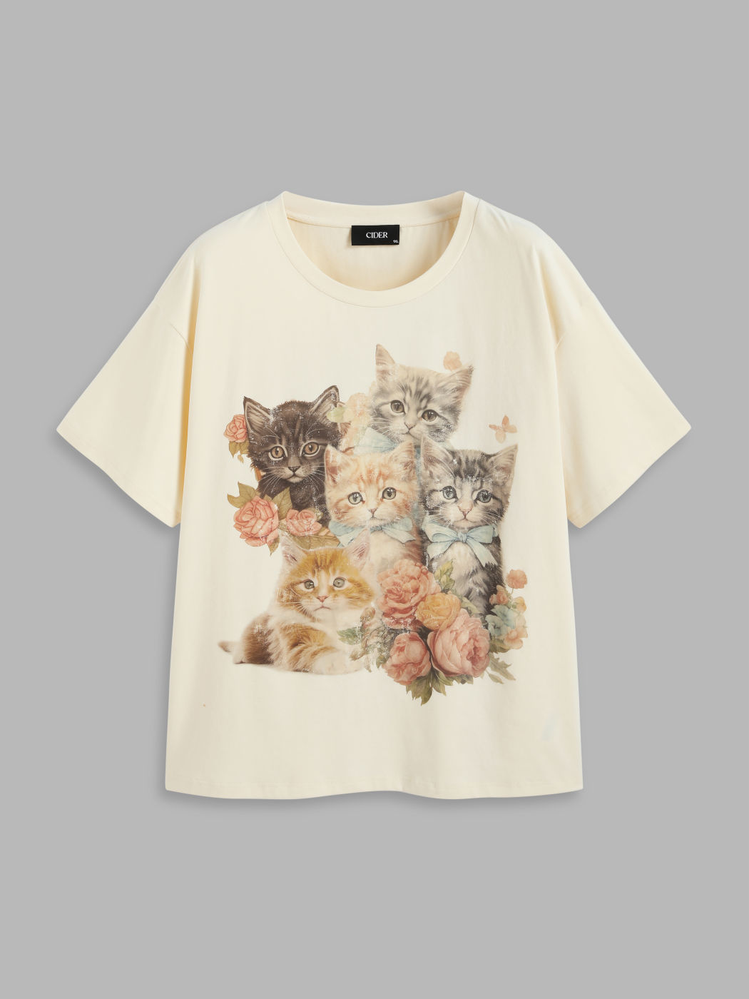 Jersey-Kurzarm-T-Shirt mit rundem Ausschnitt und Tiermotiv Kurve & Plus