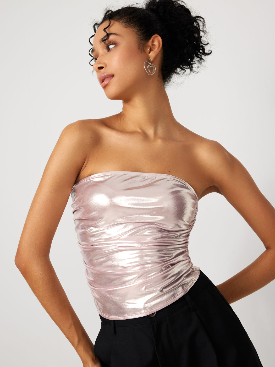 Metallic-Rüschen-Crop-Tube-Top