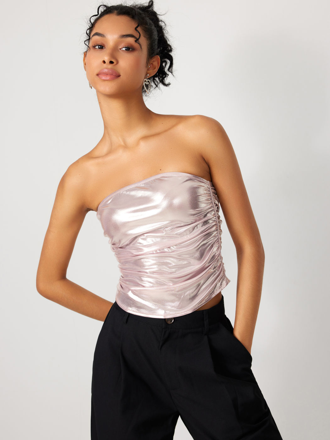 Metallic-Rüschen-Crop-Tube-Top