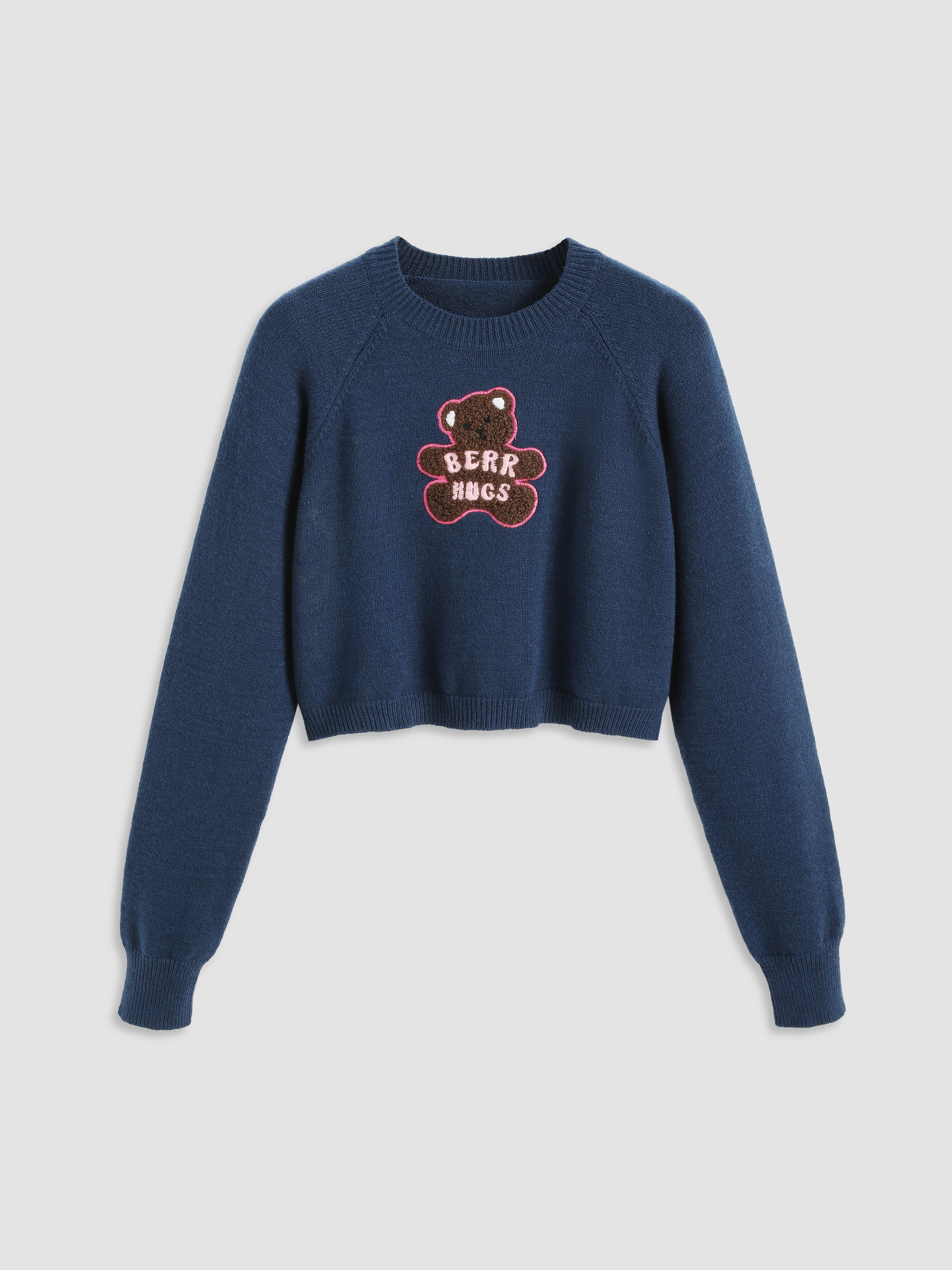 Round Neckline Bear Knitted Long Sleeve Sweater Cider