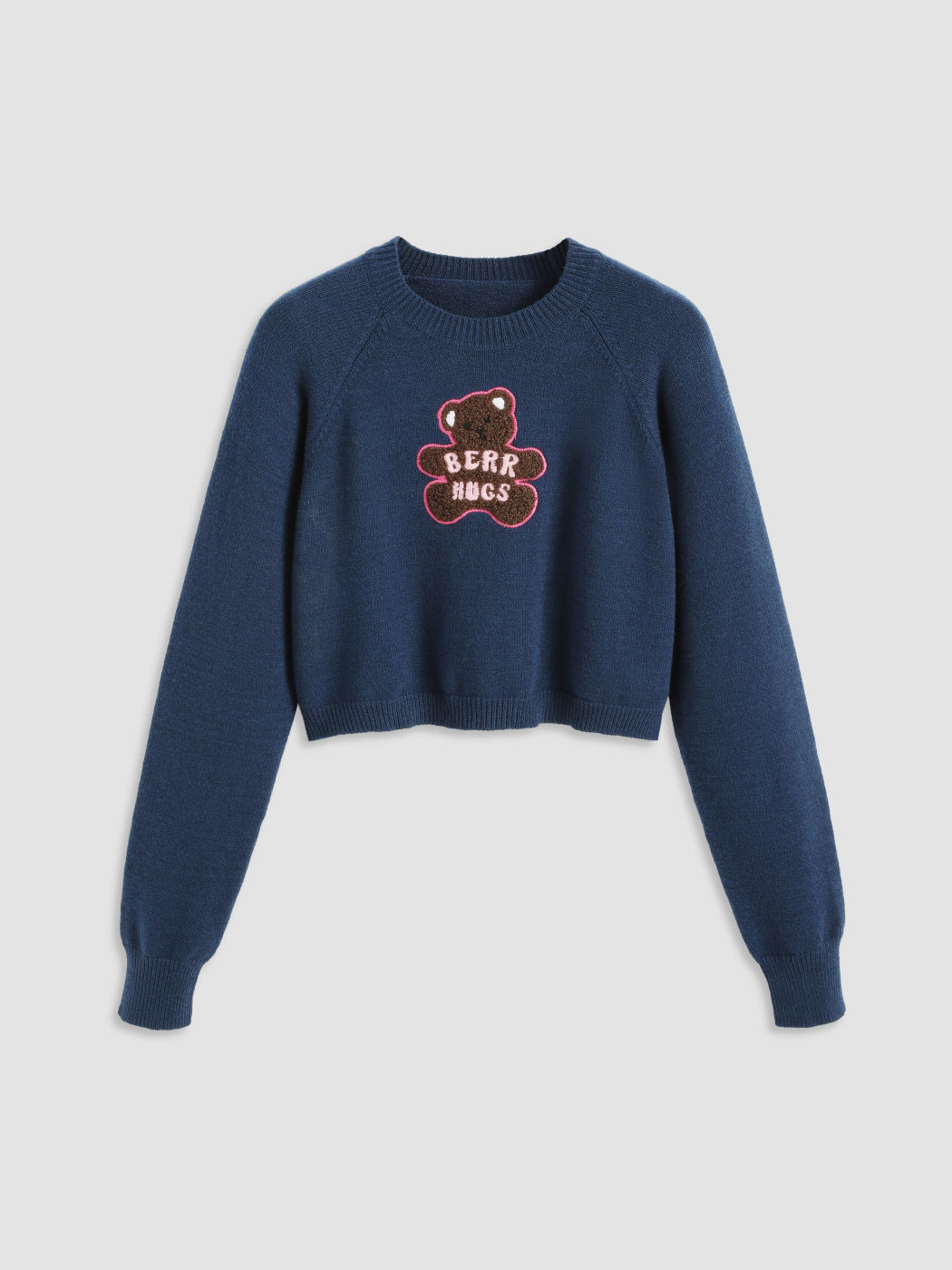 Round Neckline Bear Knitted Long Sleeve Sweater
