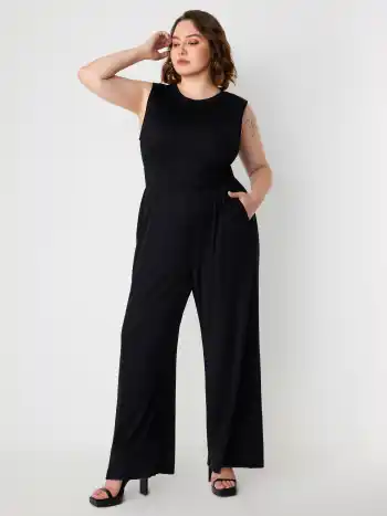 Combinaisons en couleur unie sans manches et jambes larges Curve & Plus